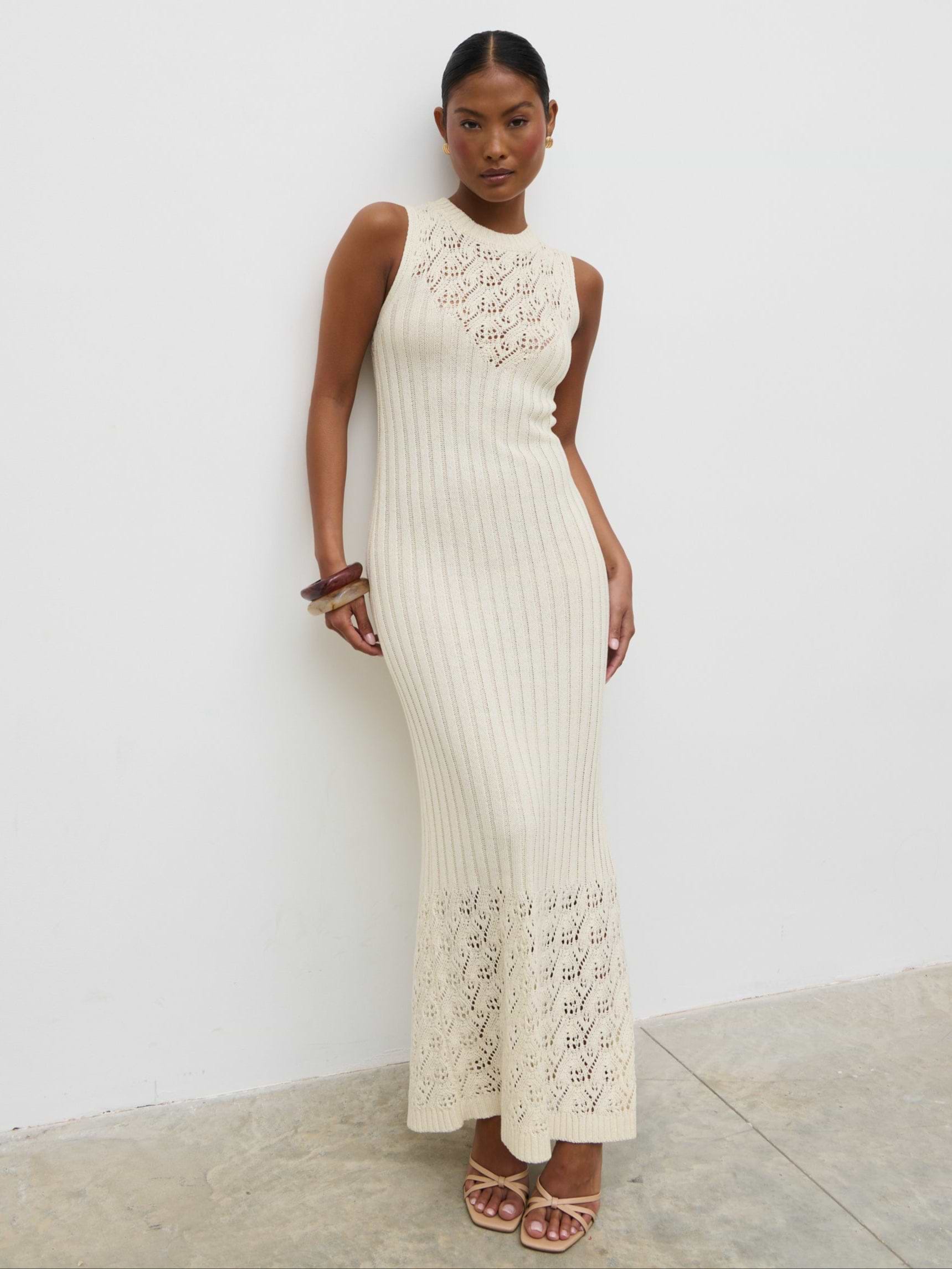 Amiri Crotchet Knit Midaxi Dress - Cream
