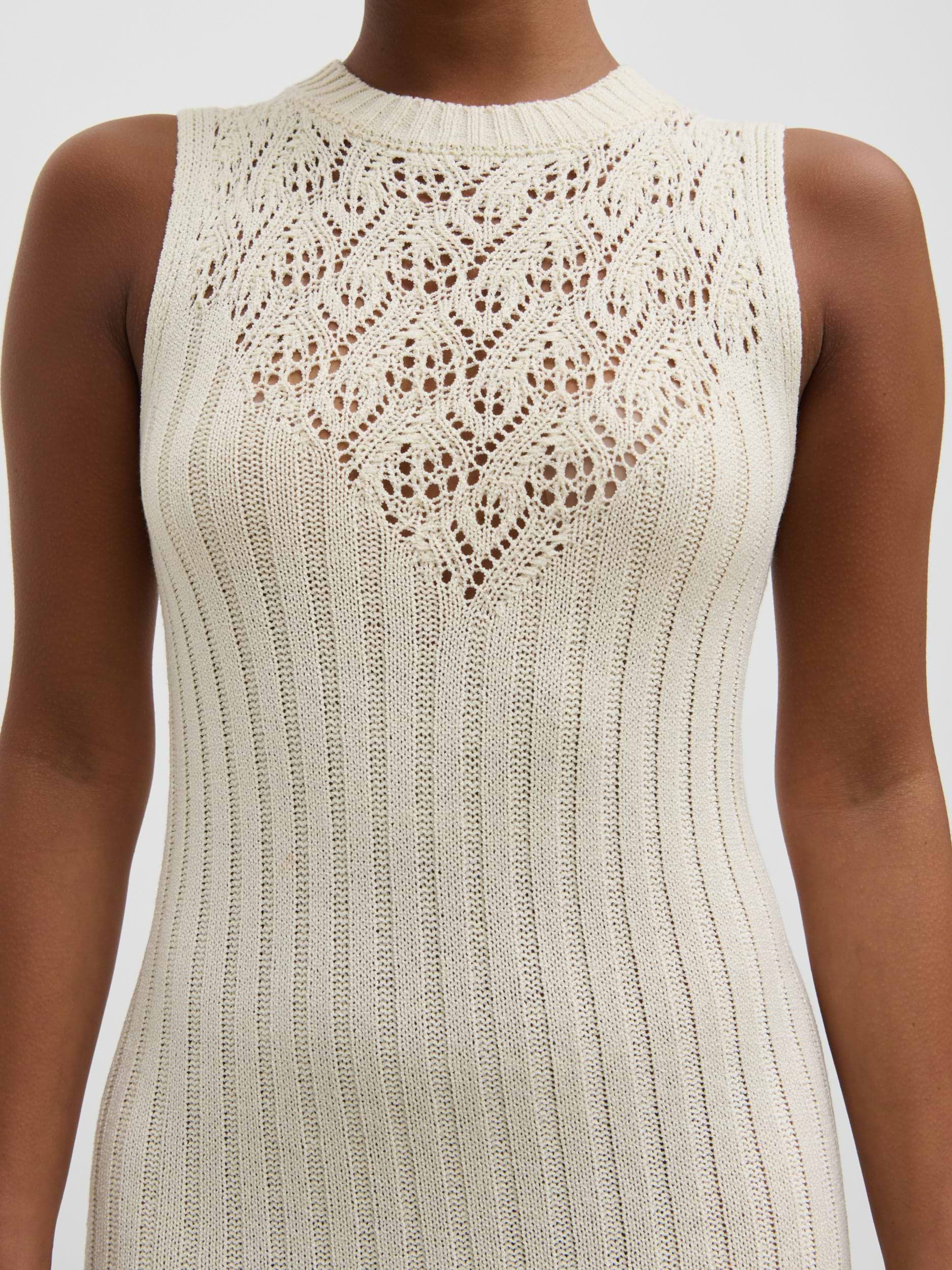 Amiri Crotchet Knit Midaxi Dress - Cream