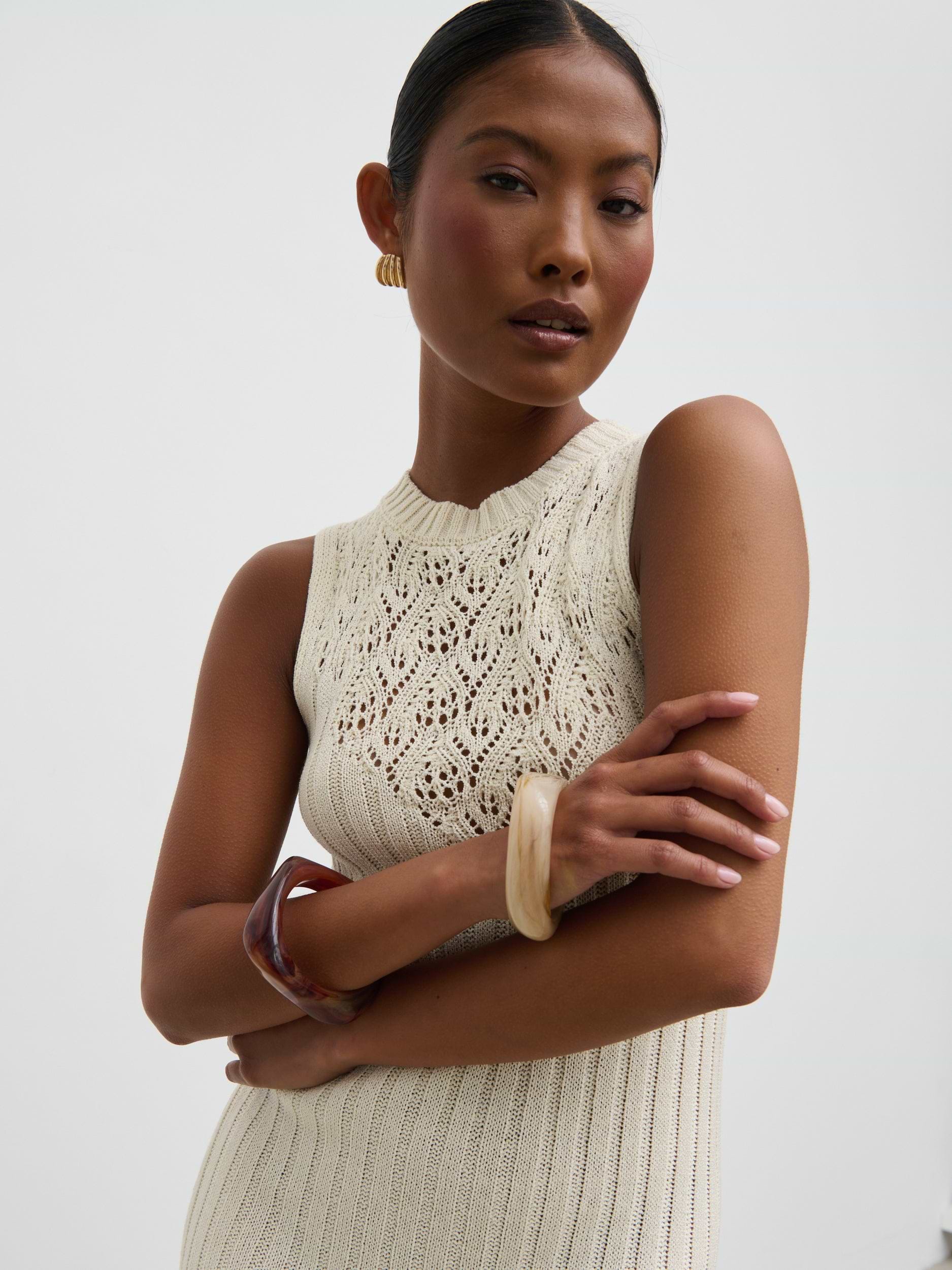Amiri Crotchet Knit Midaxi Dress - Cream