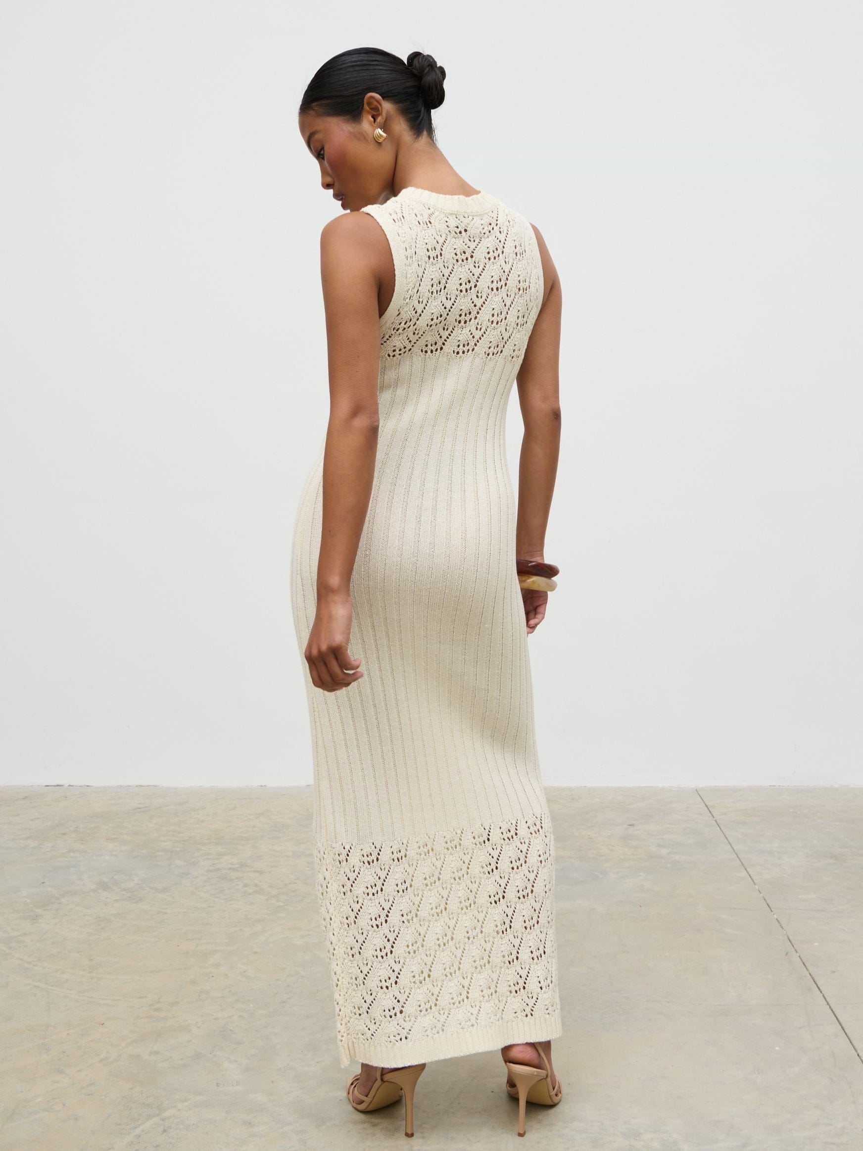 Amiri Crotchet Knit Midaxi Dress - Cream
