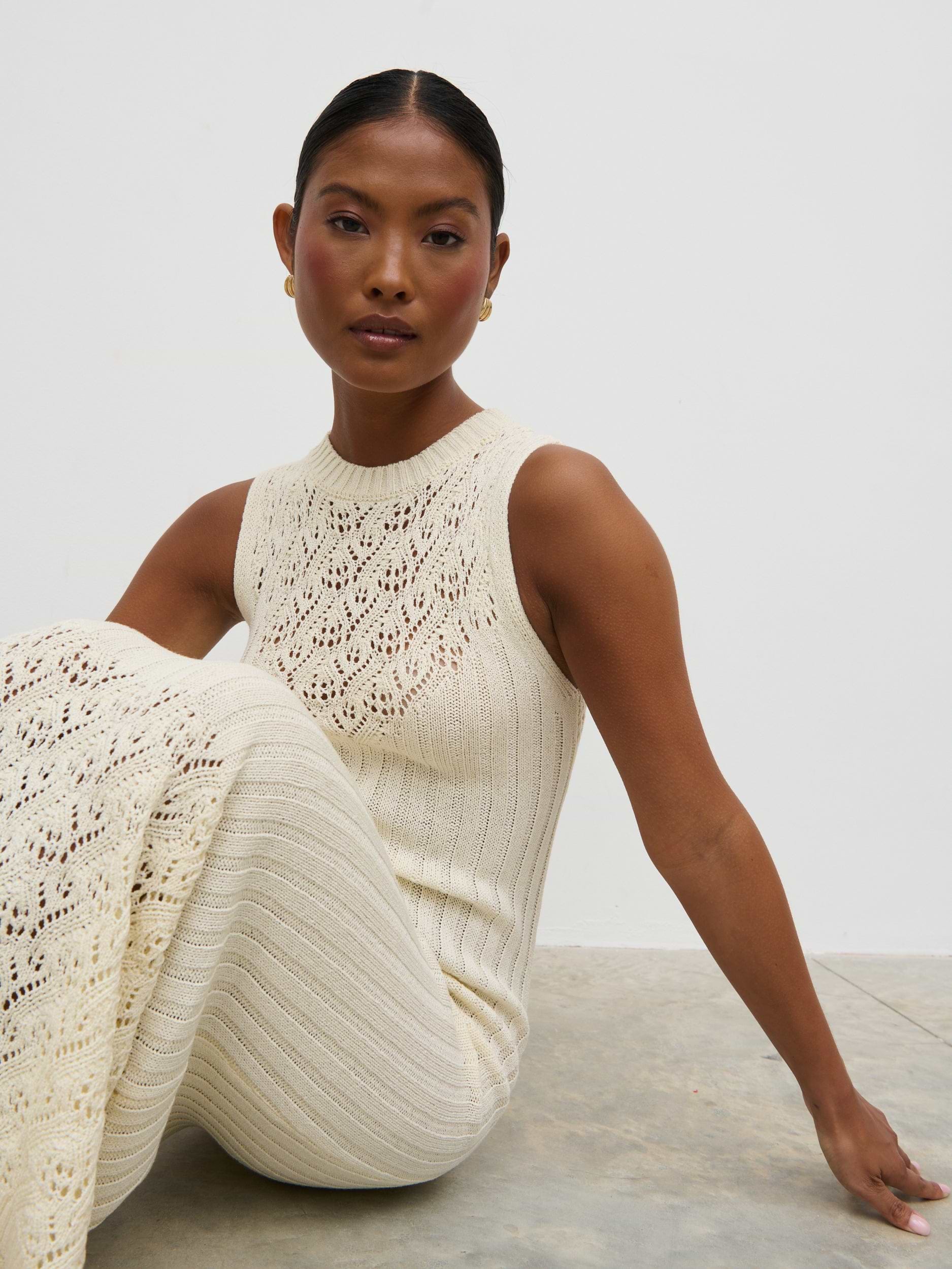 Amiri Crotchet Knit Midaxi Dress - Cream