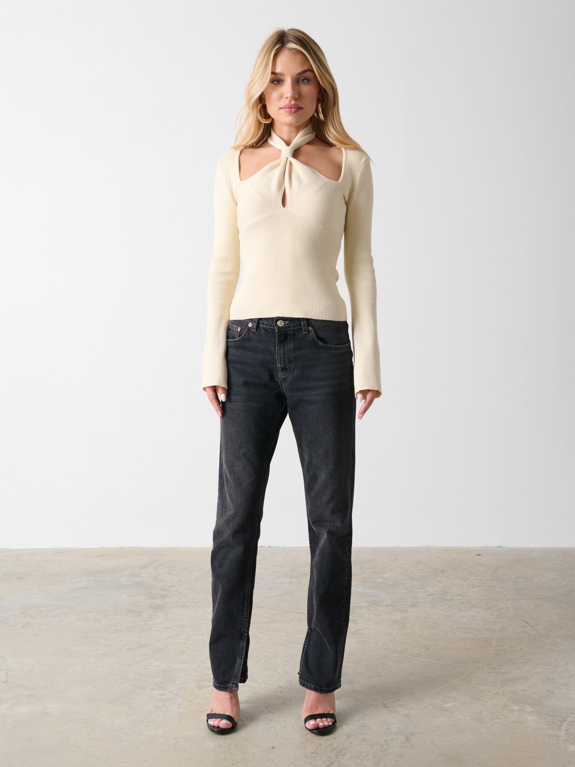 Amity Knotted Halterneck Long Sleeve Top - Cream