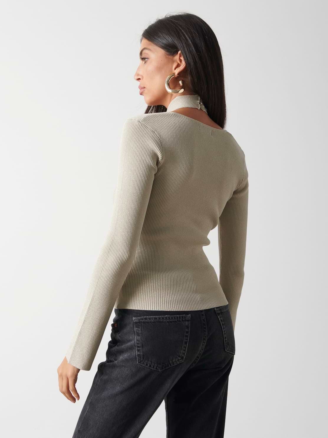 Amity Knotted Halterneck Long Sleeve Top - Gold Metallic