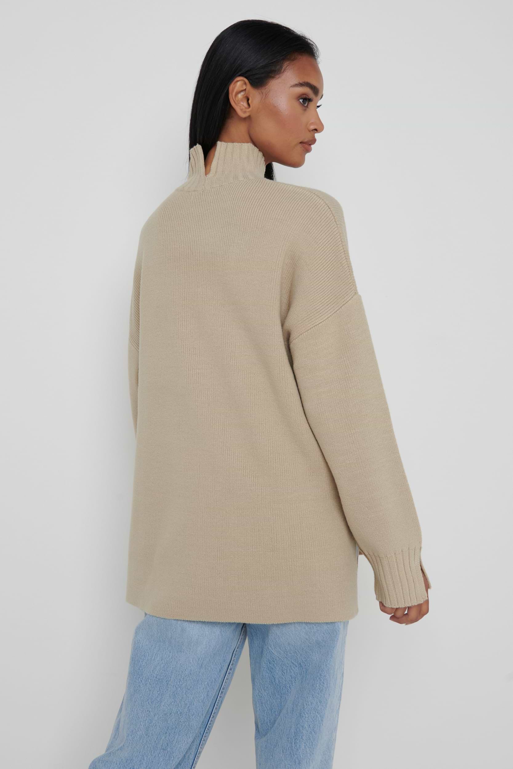 Amory Grown Neck Knit Jumper - Beige
