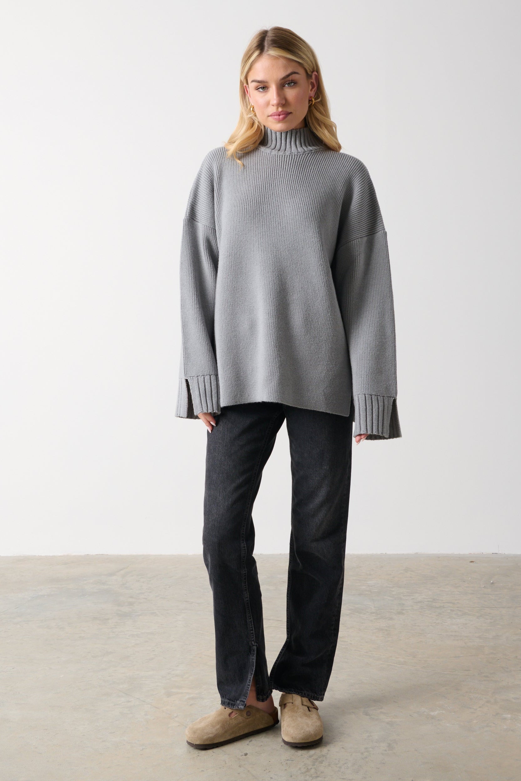 Amory Grown Neck Knit Jumper - Grey