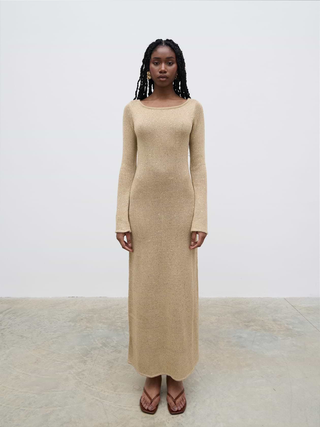 Anastasia Sequin Maxi Knit Dress - Gold