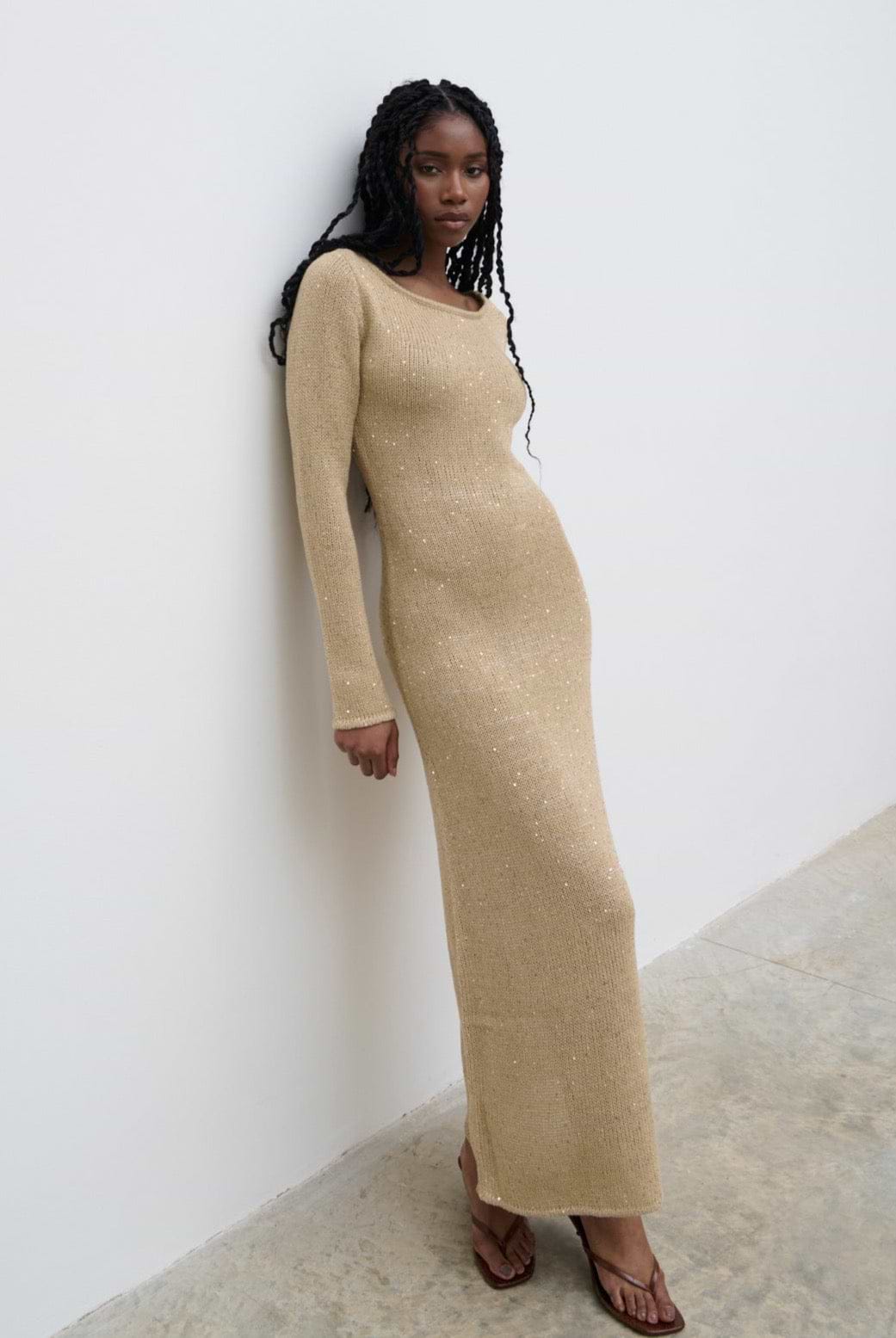 Anastasia Sequin Maxi Knit Dress - Gold