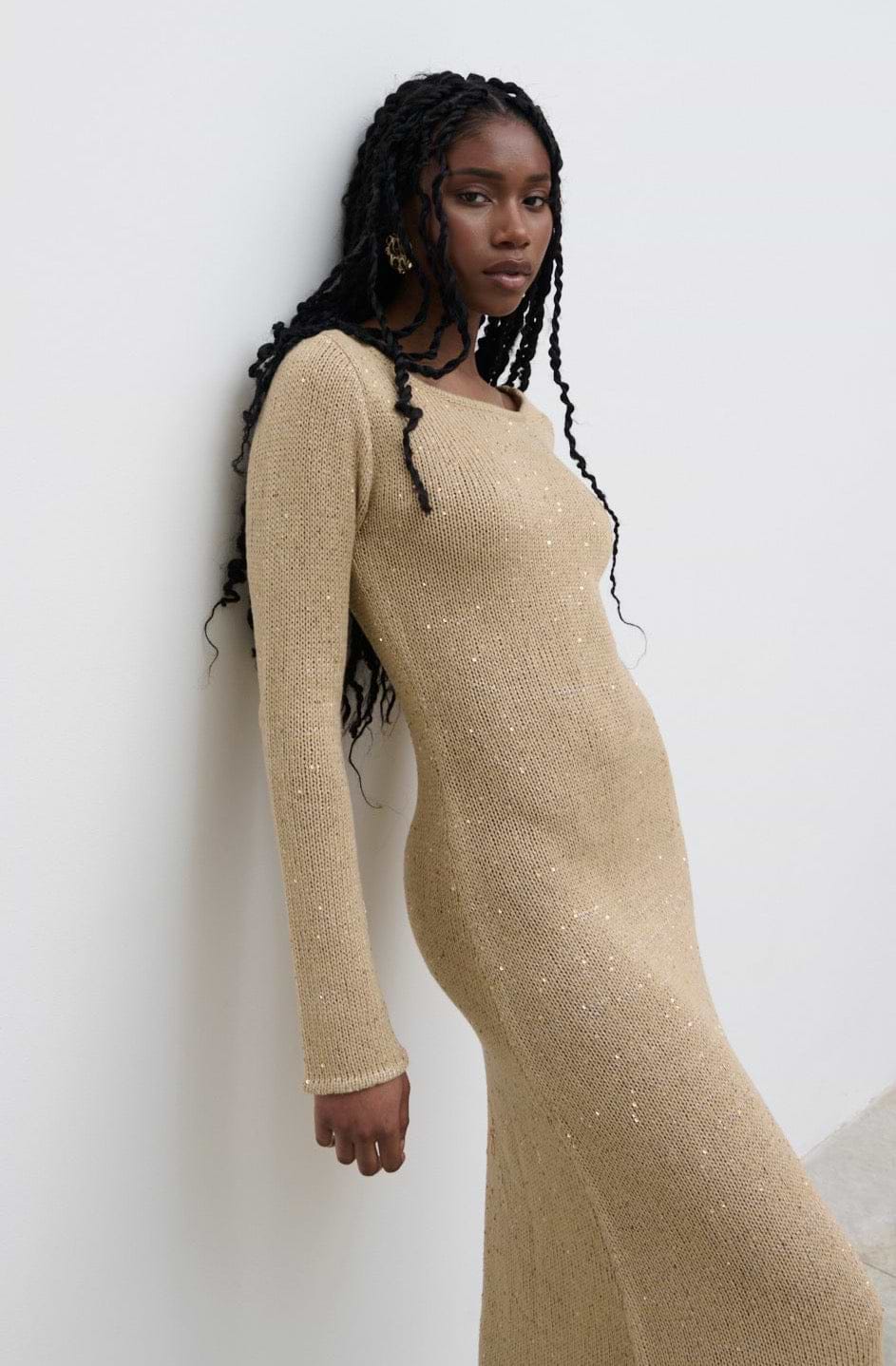 Anastasia Sequin Maxi Knit Dress - Gold