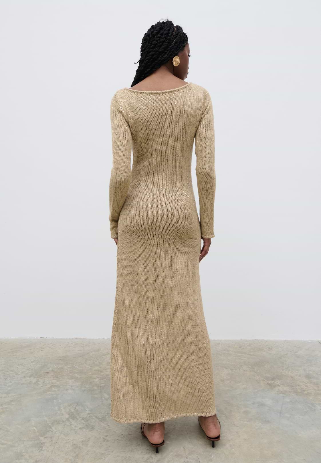 Anastasia Sequin Maxi Knit Dress - Gold