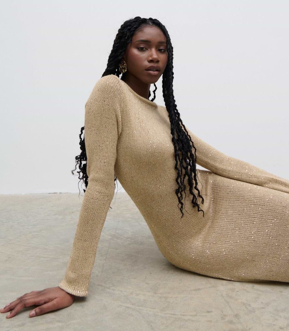Anastasia Sequin Maxi Knit Dress - Gold
