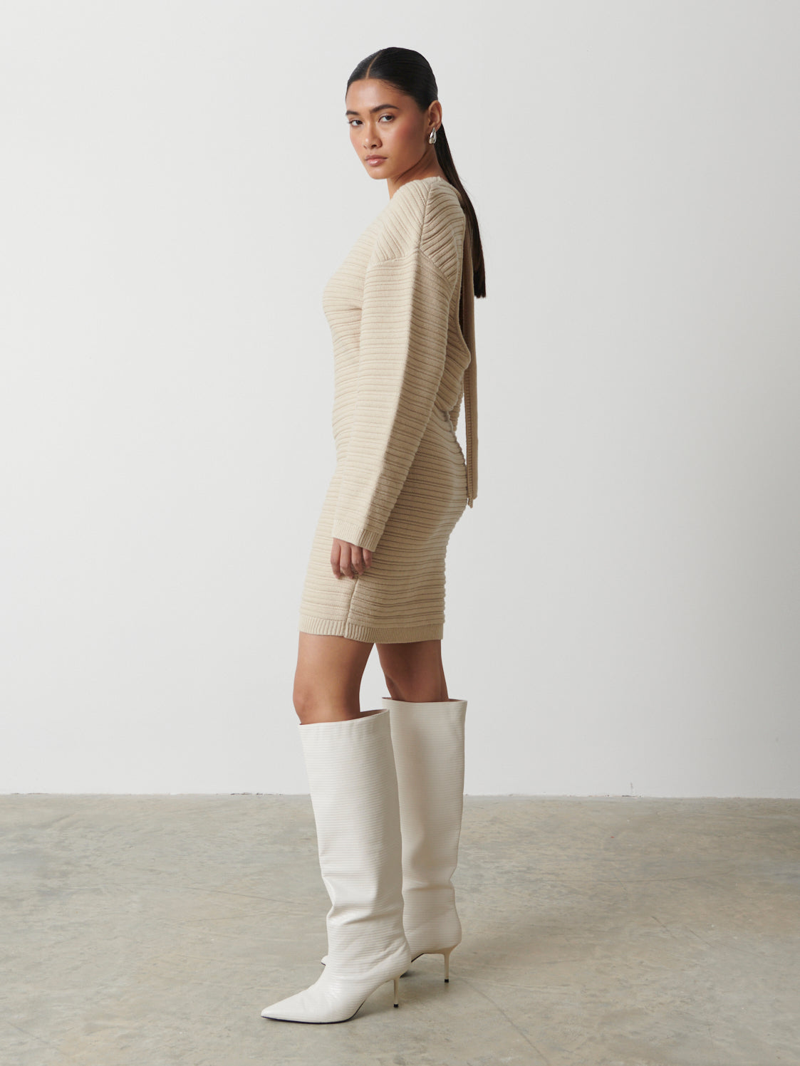 Annie Backless Tie Knit Dress - Stone