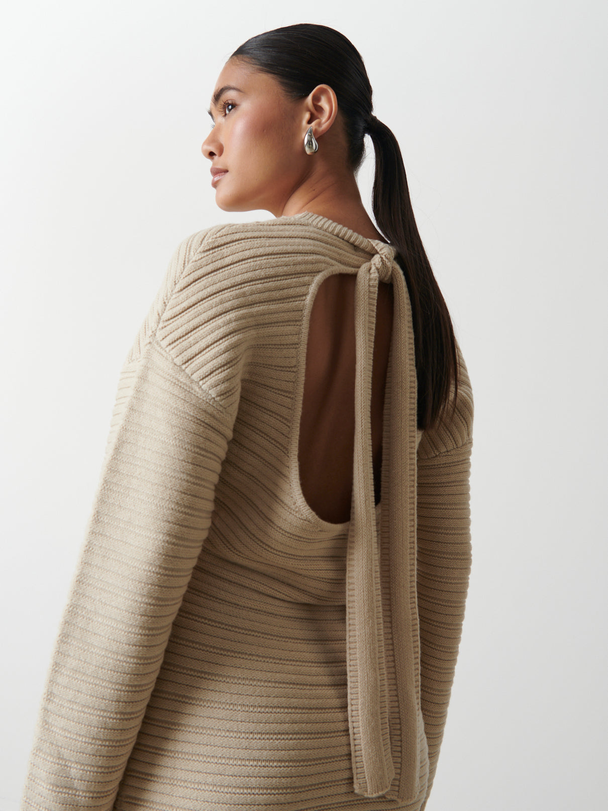 Annie Backless Tie Knit Dress - Stone