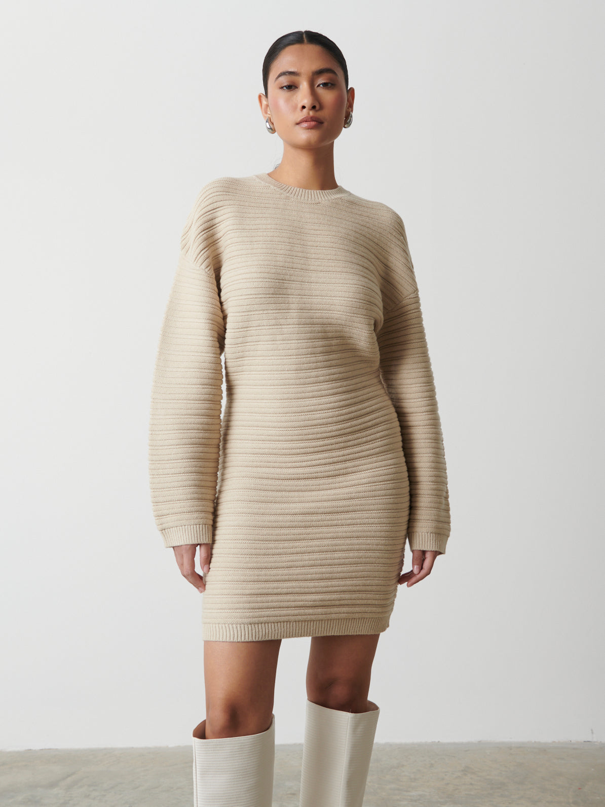 Annie Backless Tie Knit Dress - Stone