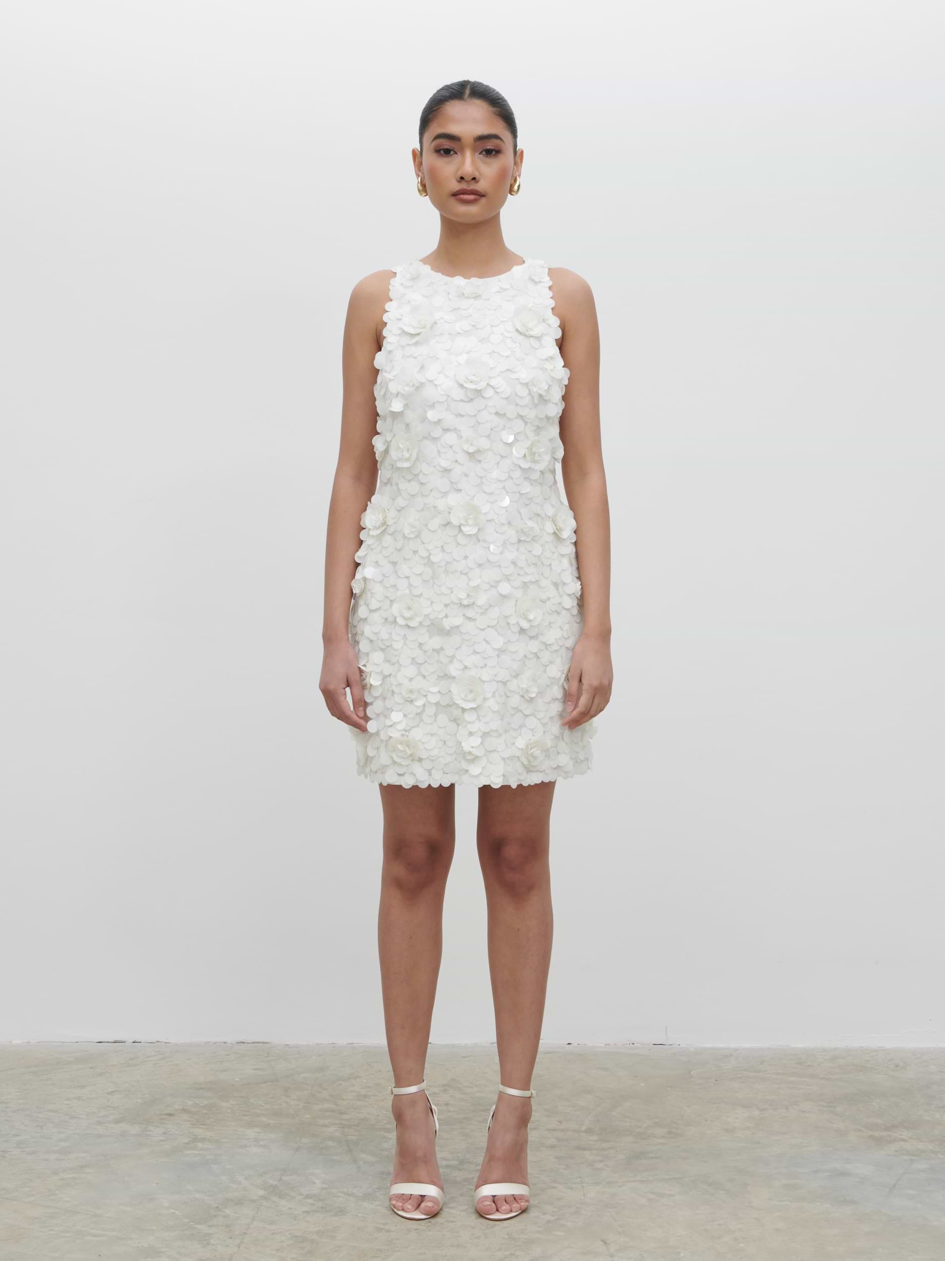 Arles Rosette Sequin Mini Dress - Ivory