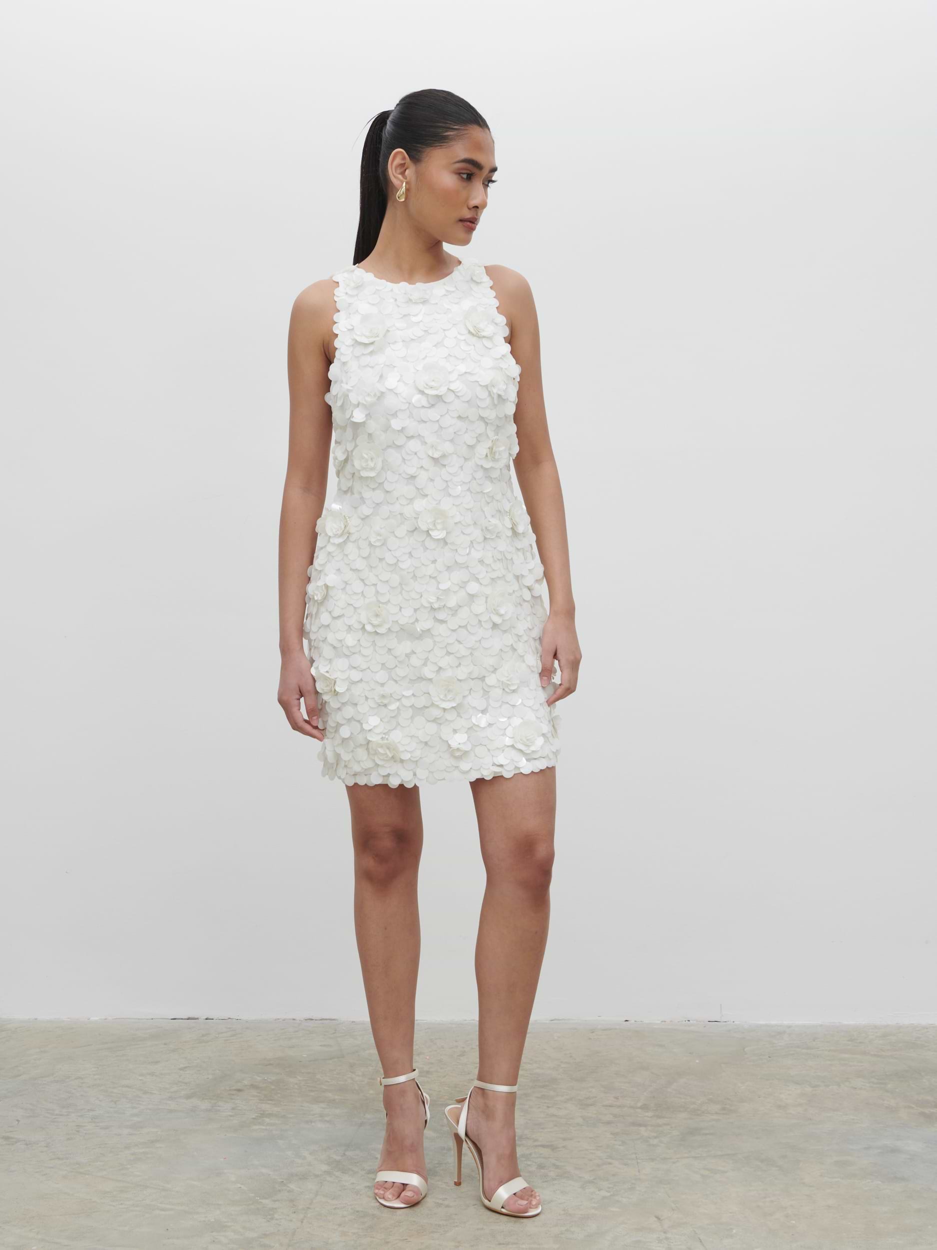 Arles Rosette Sequin Mini Dress - Ivory