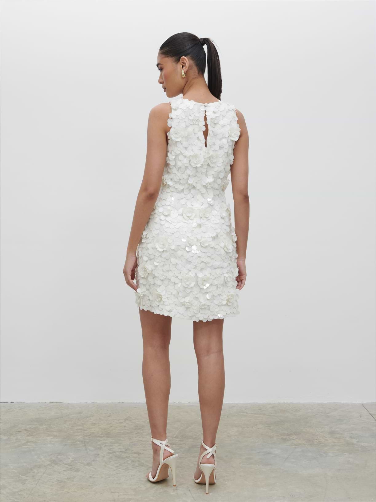 Arles Rosette Sequin Mini Dress - Ivory
