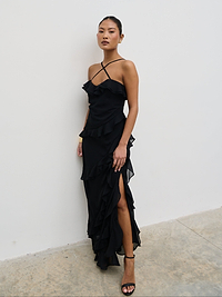 Aryana Ruffle Midaxi Dress - Black