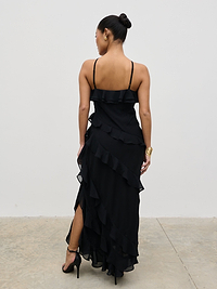 Aryana Ruffle Midaxi Dress - Black