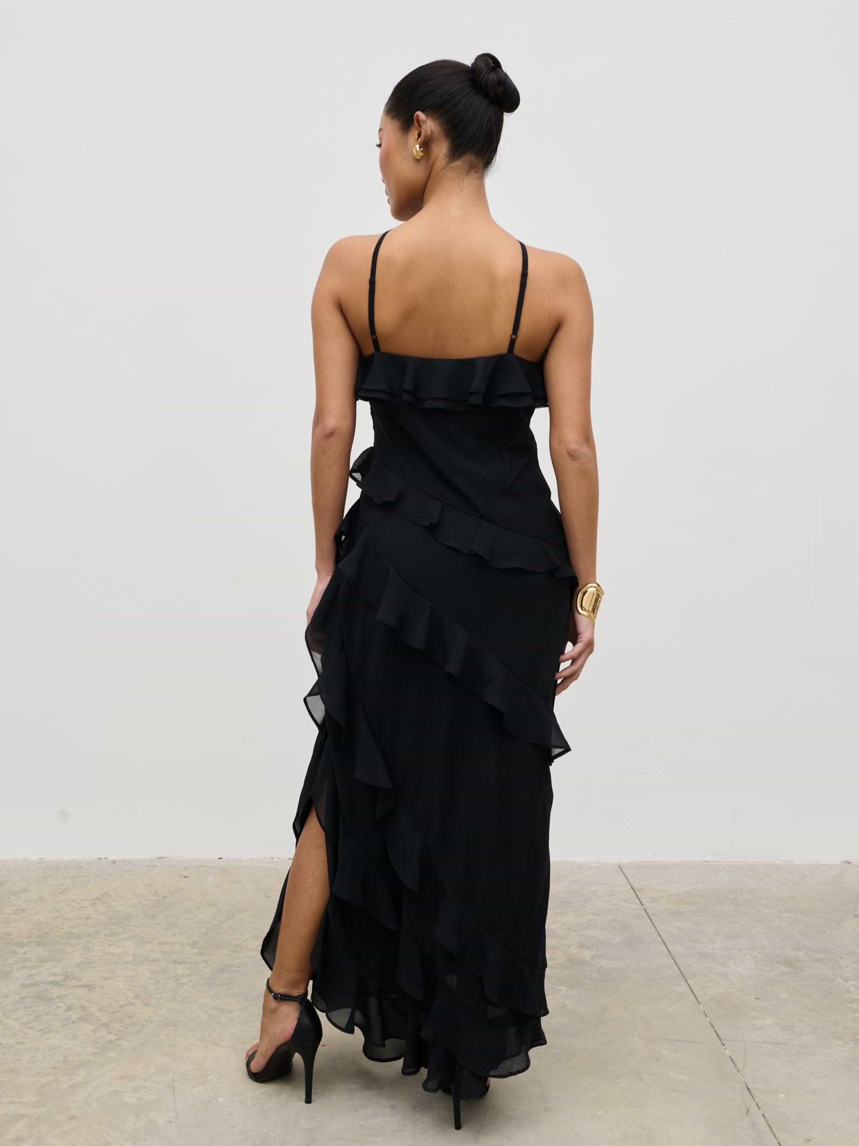 Aryana Ruffle Midaxi Dress - Black