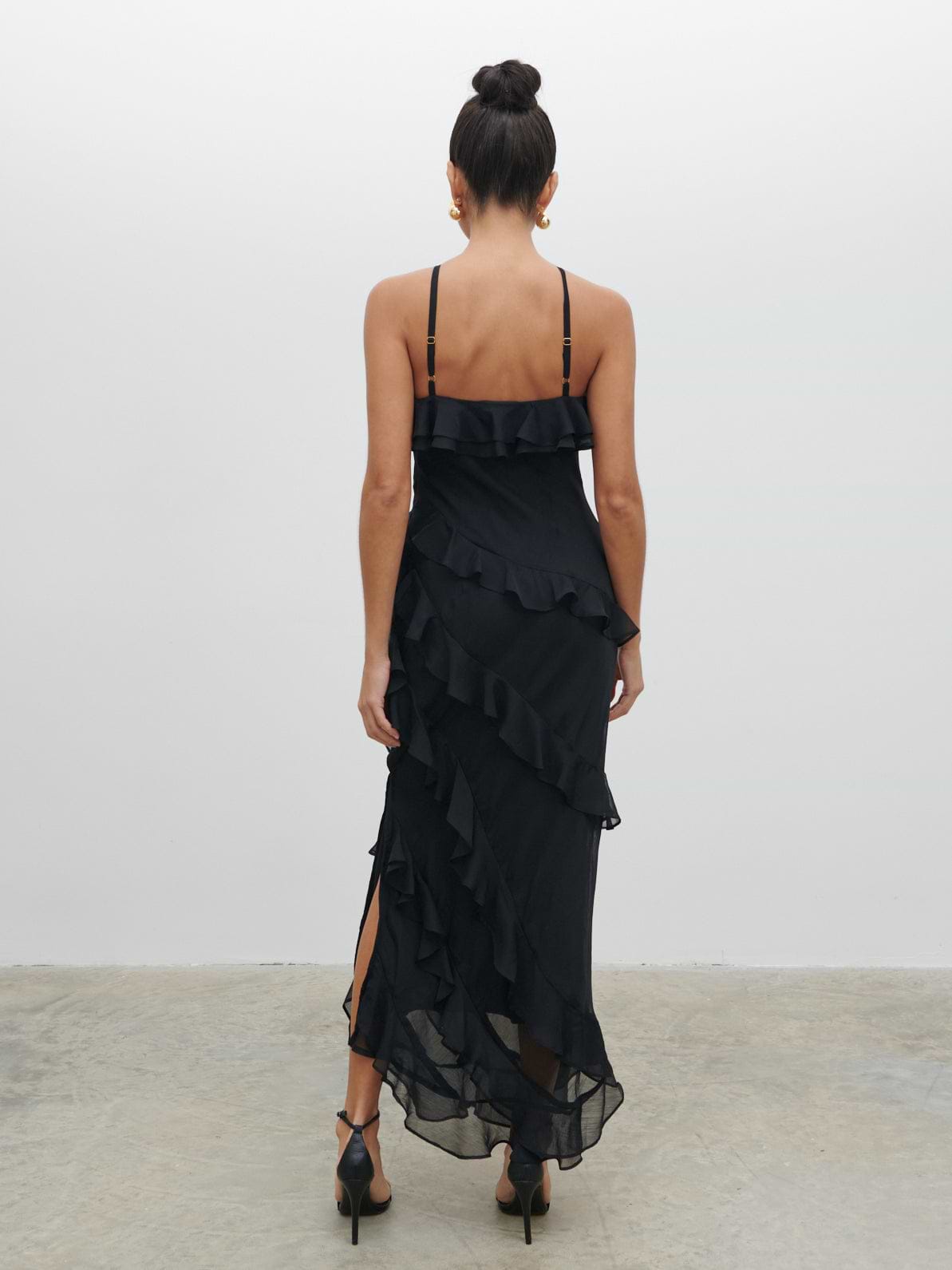 Aryana Ruffle Midaxi Dress - Black