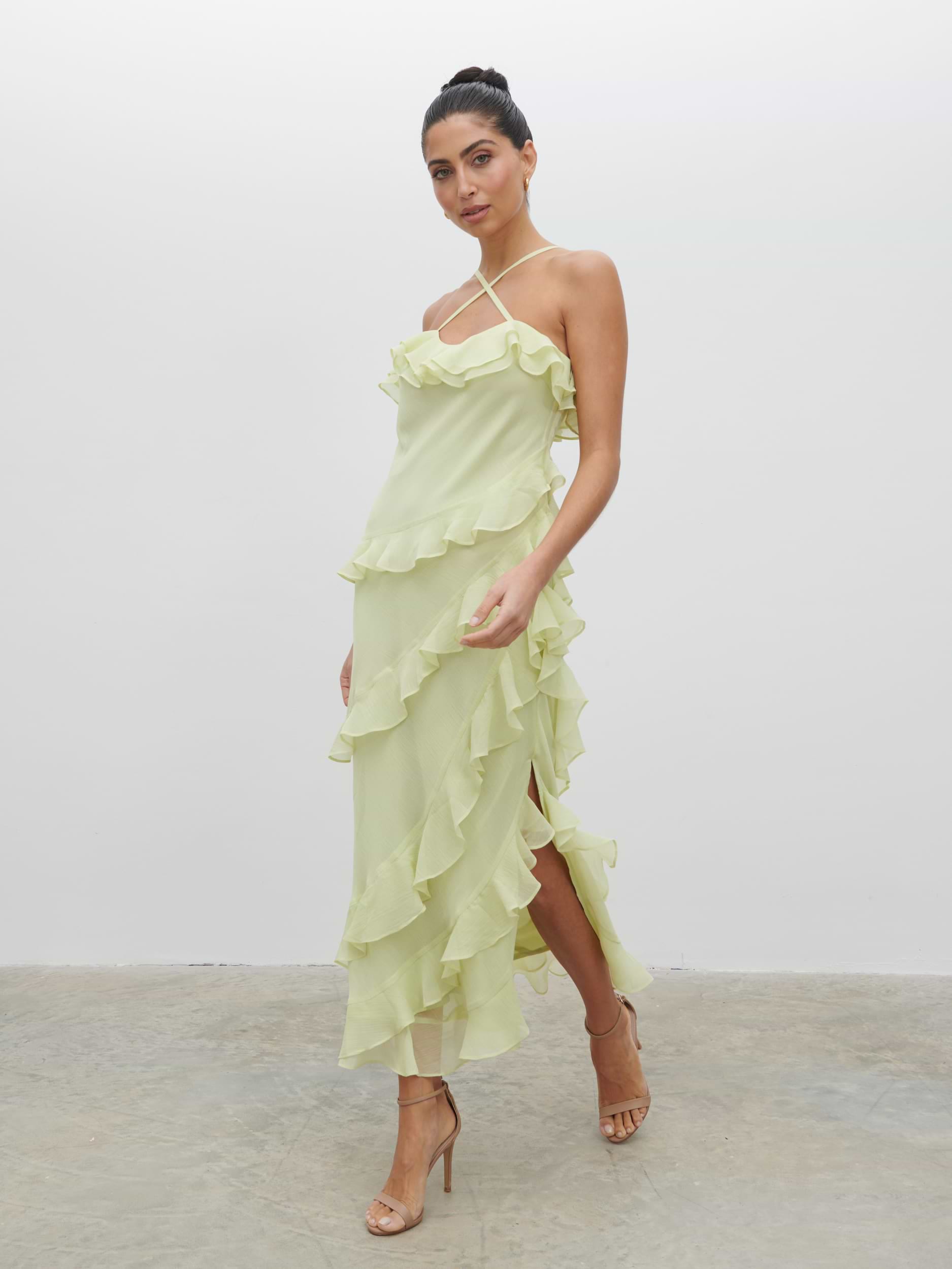 Aryana Ruffle Midaxi Dress - Pistachio
