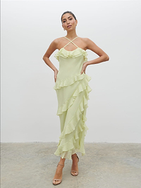 Aryana Ruffle Midaxi Dress - Pistachio