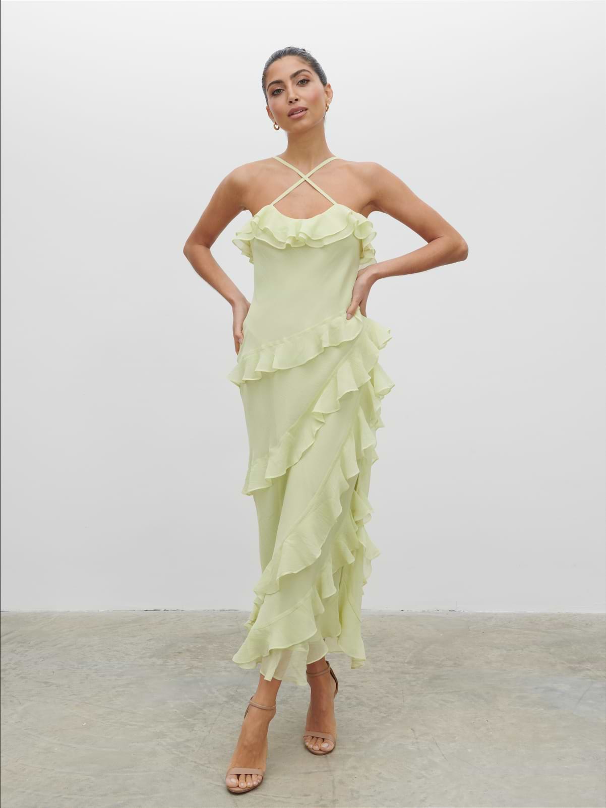 Aryana Ruffle Midaxi Dress - Pistachio