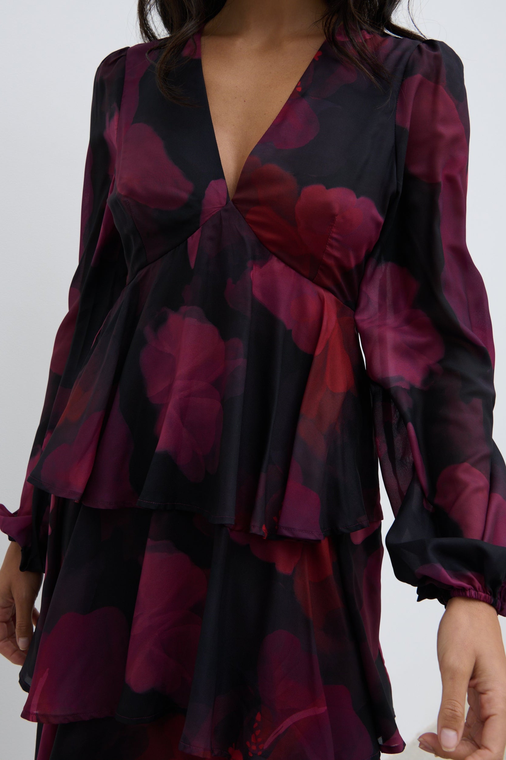 Ashton Ruffle Midi Dress - Berry