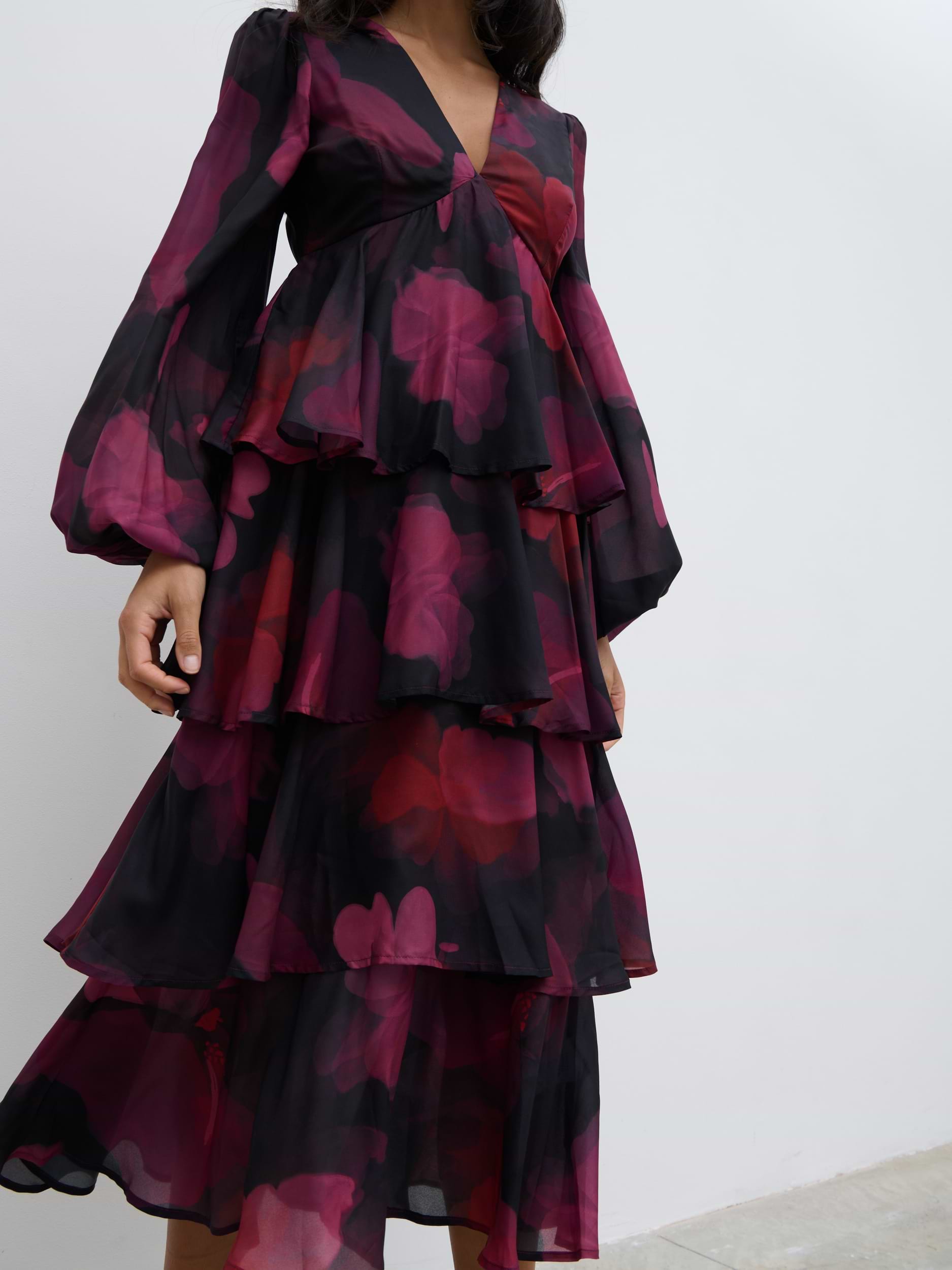 Ashton Ruffle Midi Dress - Berry