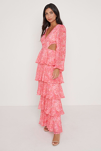 Ashton Cut Out Maxi Dress - Coral Swirl