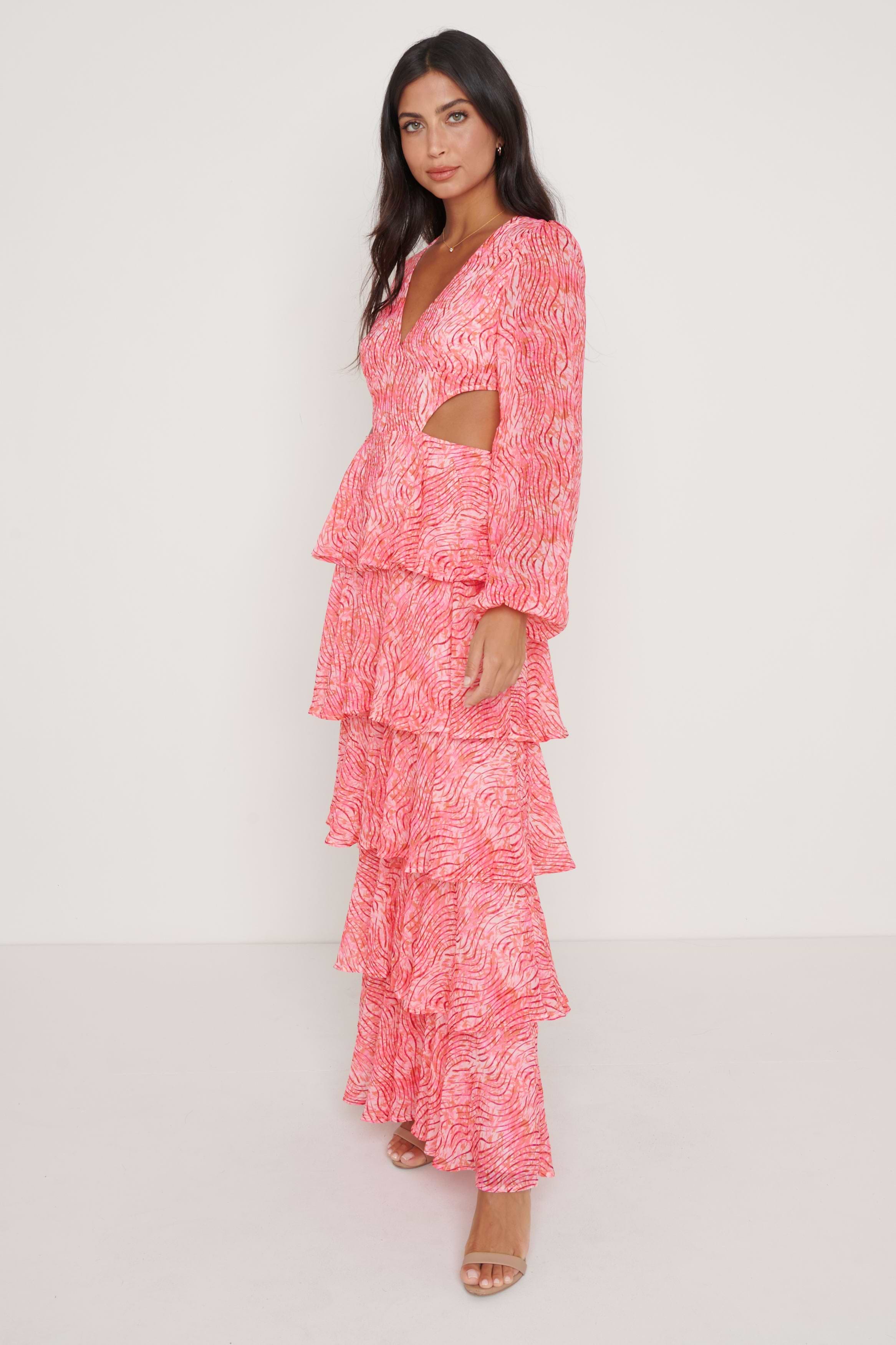 Ashton Cut Out Maxi Dress - Coral Swirl