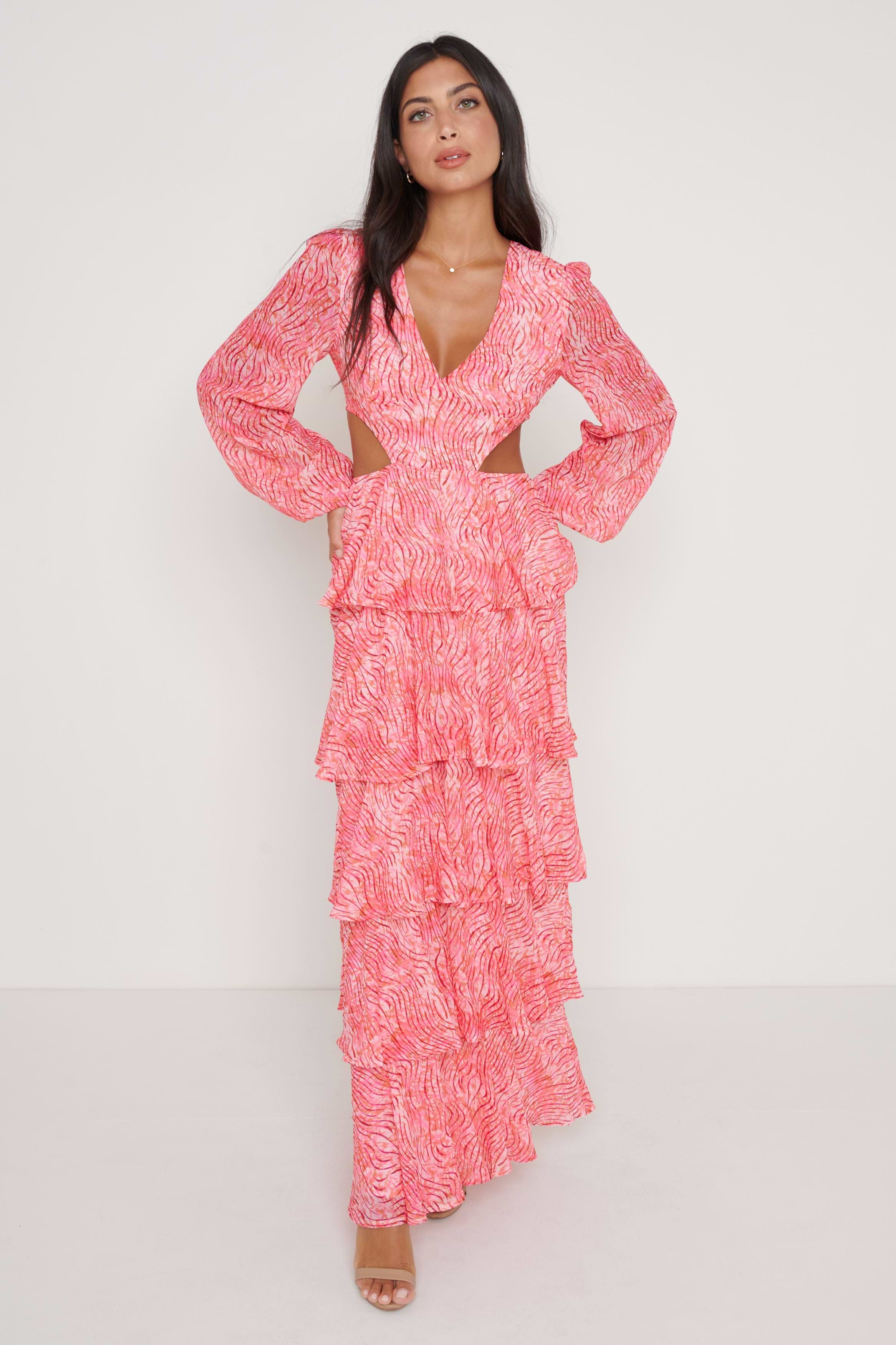 Ashton Cut Out Maxi Dress - Coral Swirl