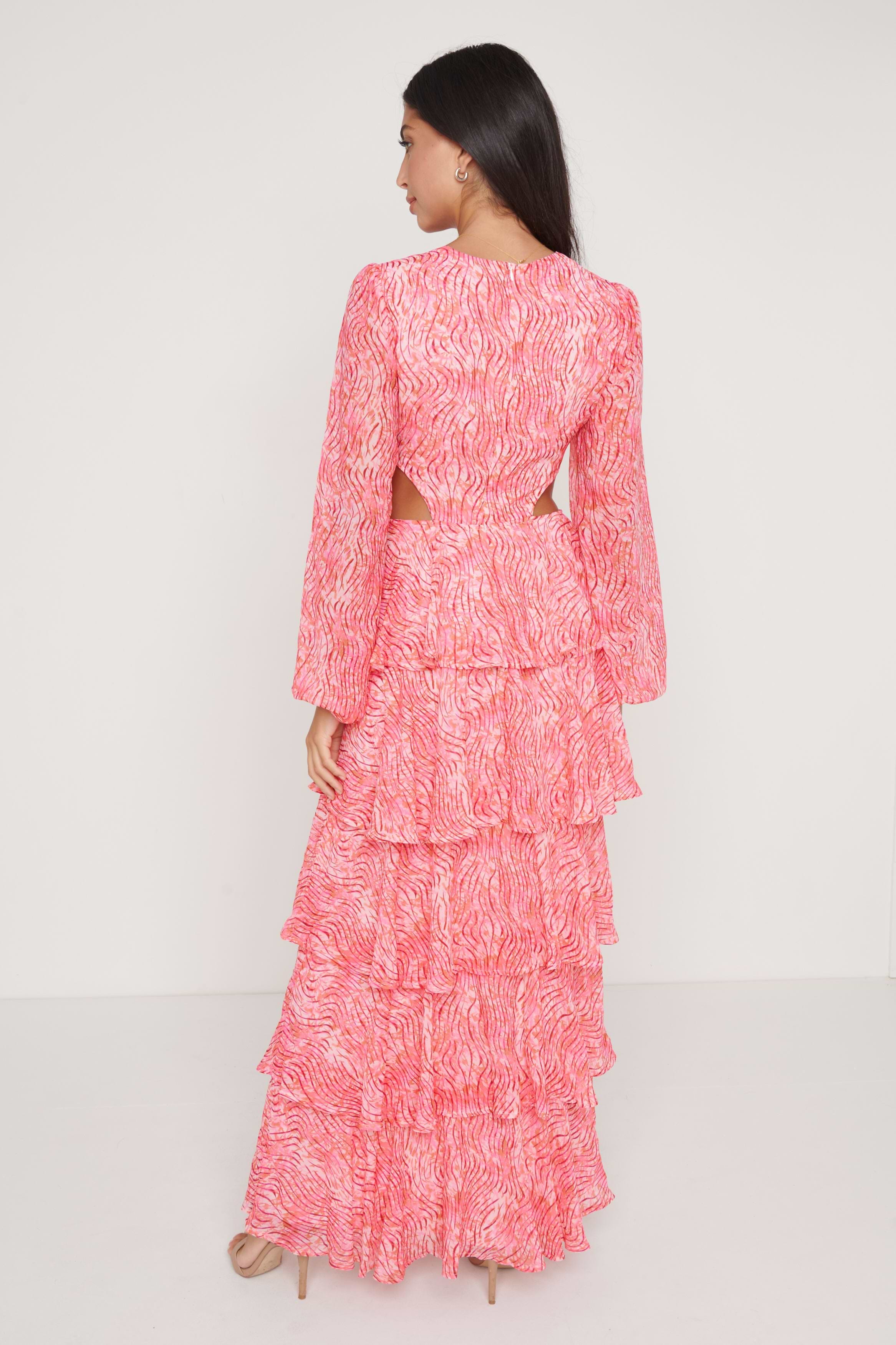 Ashton Cut Out Maxi Dress - Coral Swirl