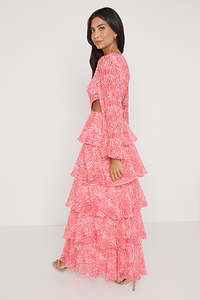 Ashton Cut Out Maxi Dress - Coral Swirl