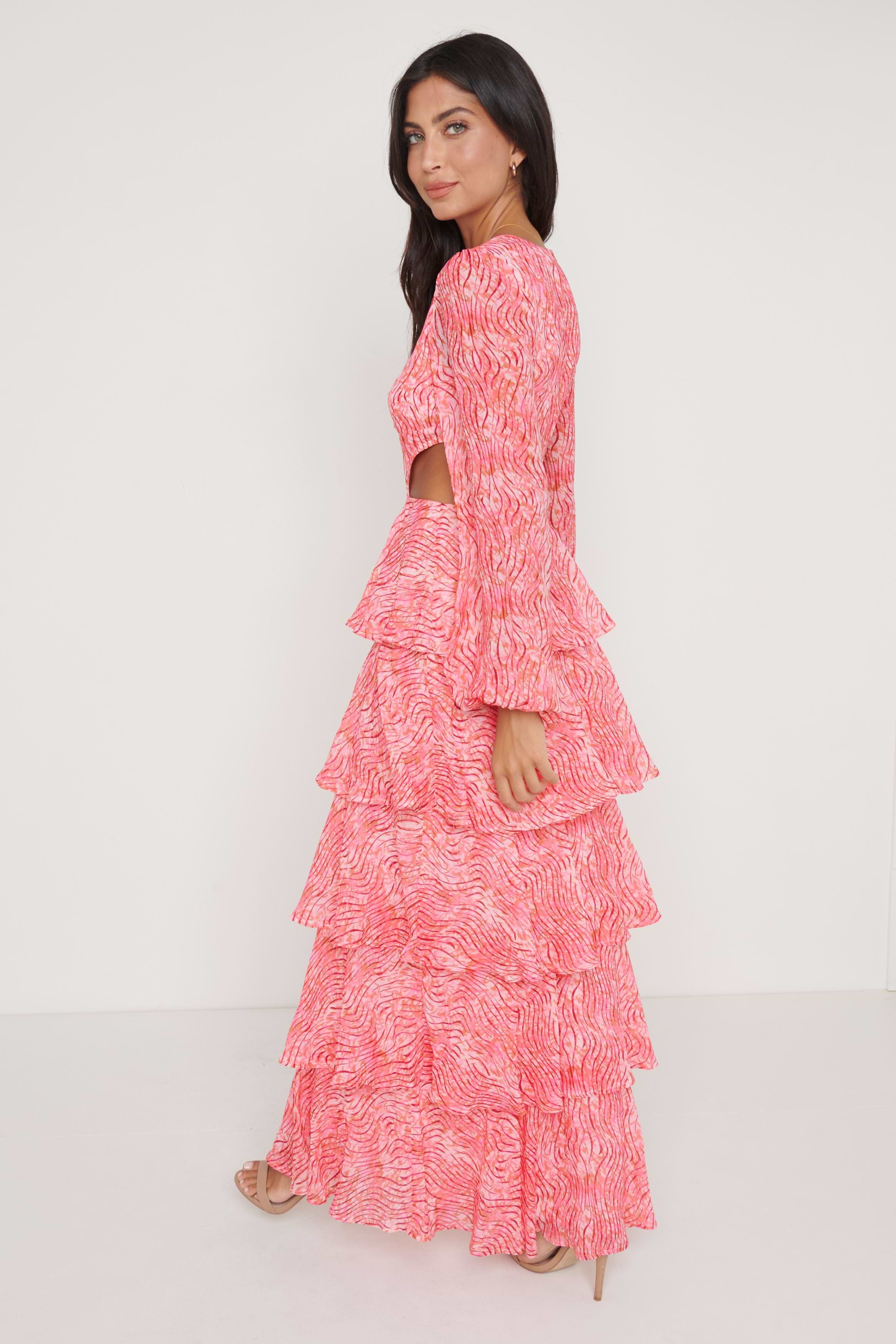Ashton Cut Out Maxi Dress - Coral Swirl