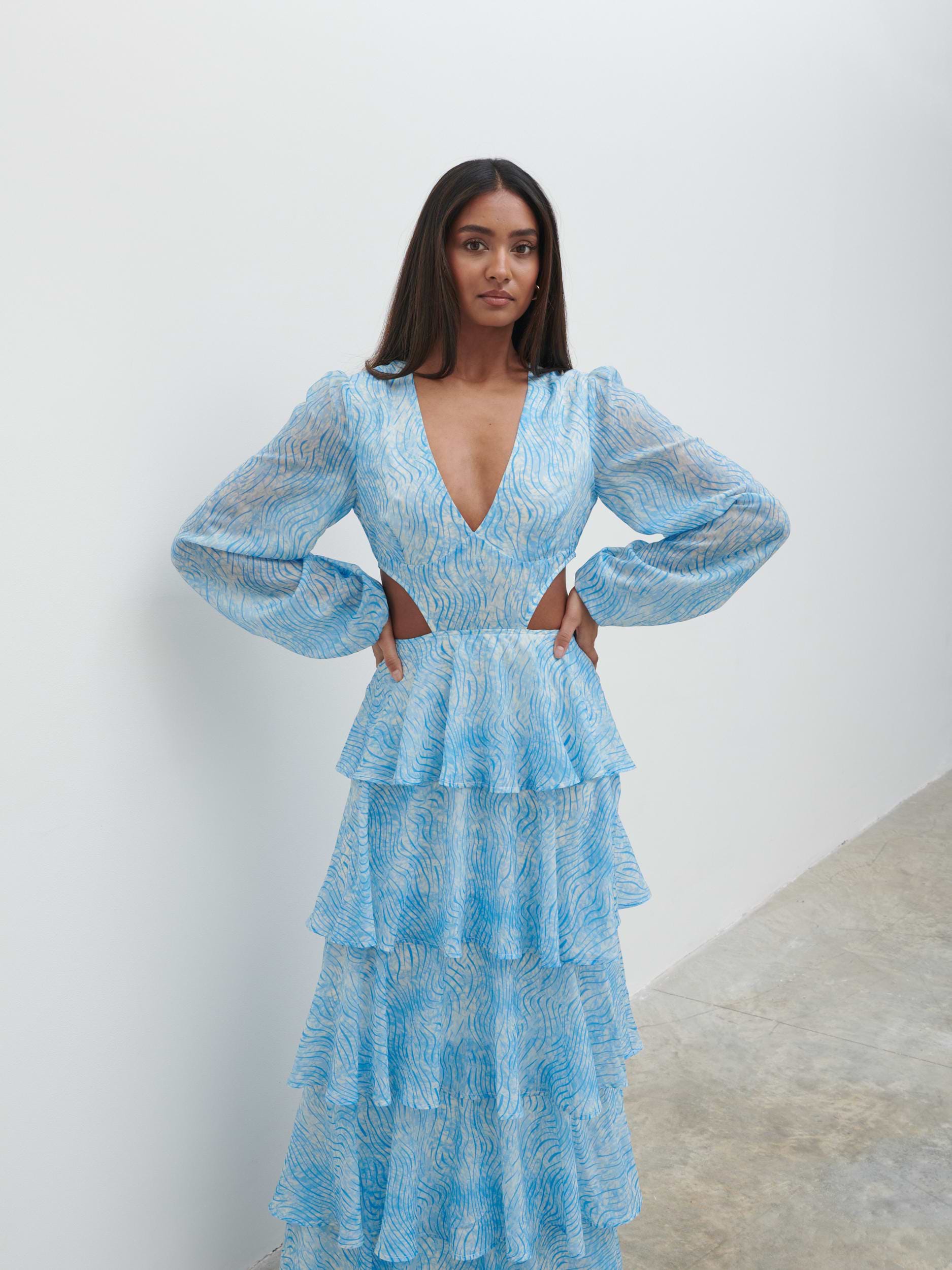 Ashton Cut Out Maxi Dress - Blue Swirl