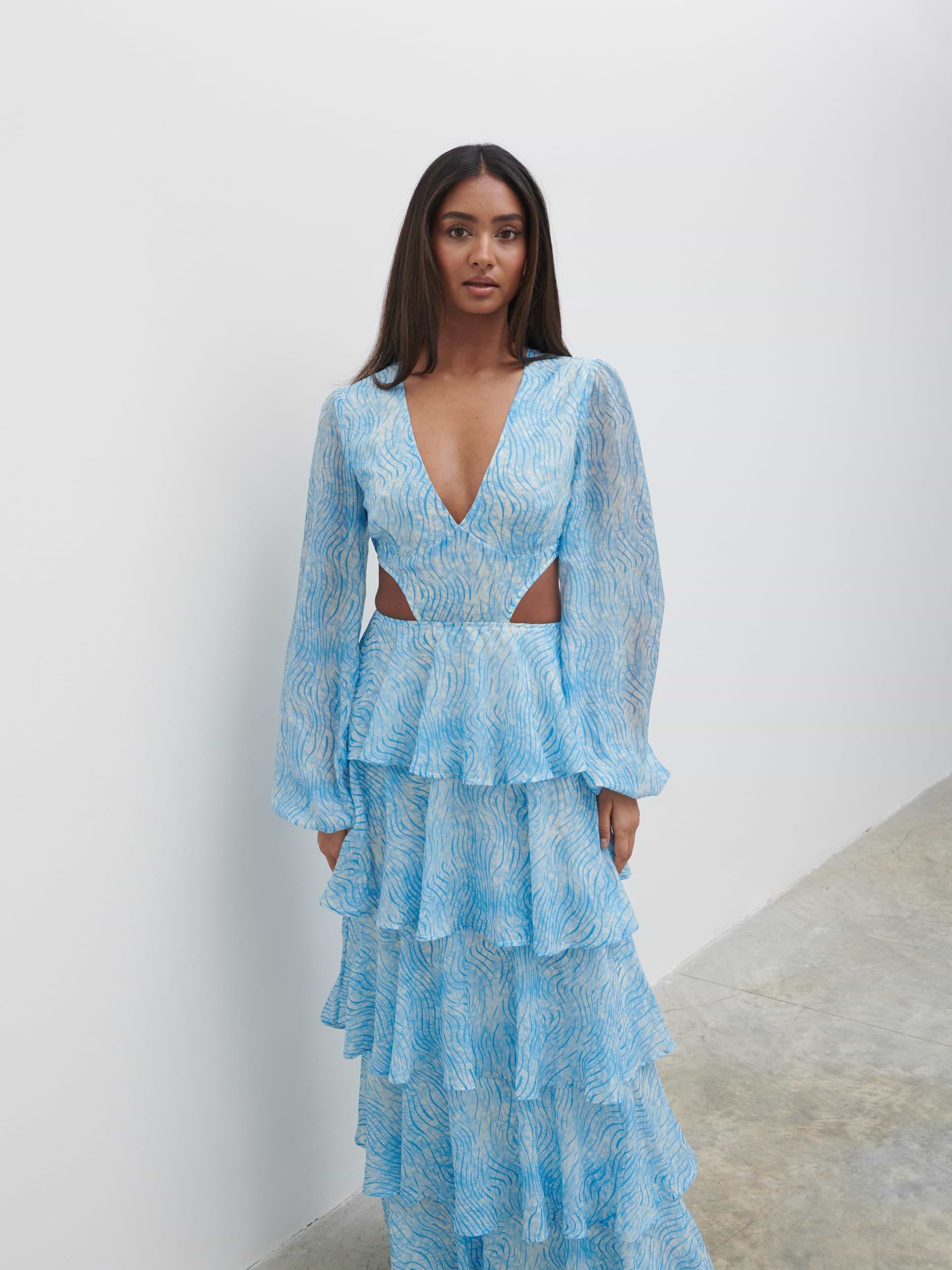 Ashton Cut Out Maxi Dress - Blue Swirl