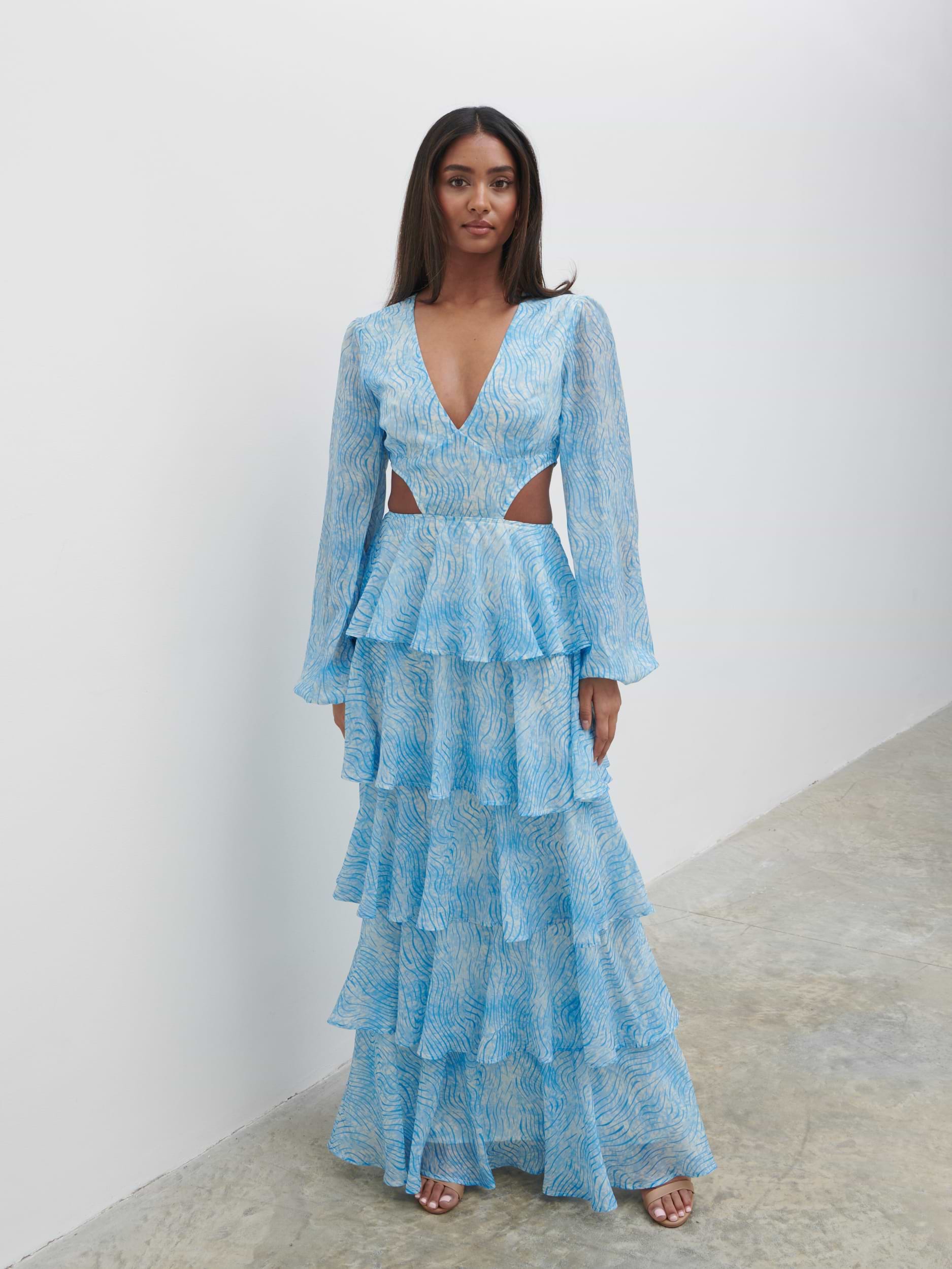 Ashton Cut Out Maxi Dress - Blue Swirl