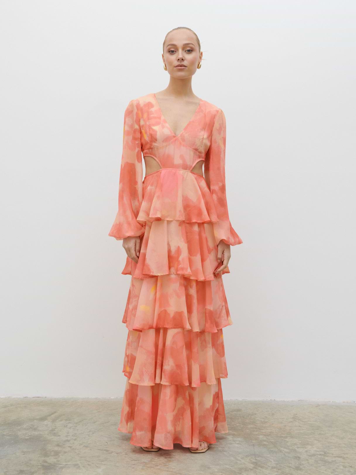 Ashton Cut Out Maxi Dress - Dusky Rose Watercolour