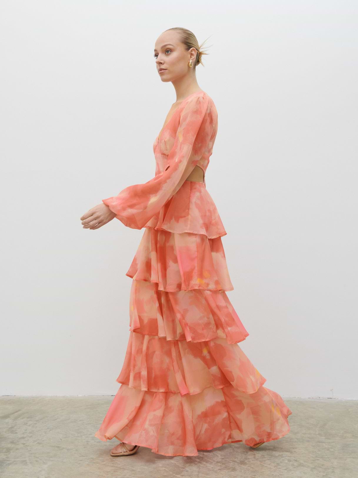 Ashton Cut Out Maxi Dress - Dusky Rose Watercolour