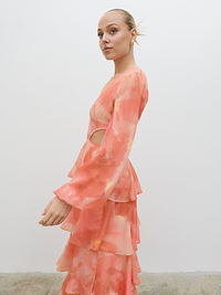 Ashton Cut Out Maxi Dress - Dusky Rose Watercolour