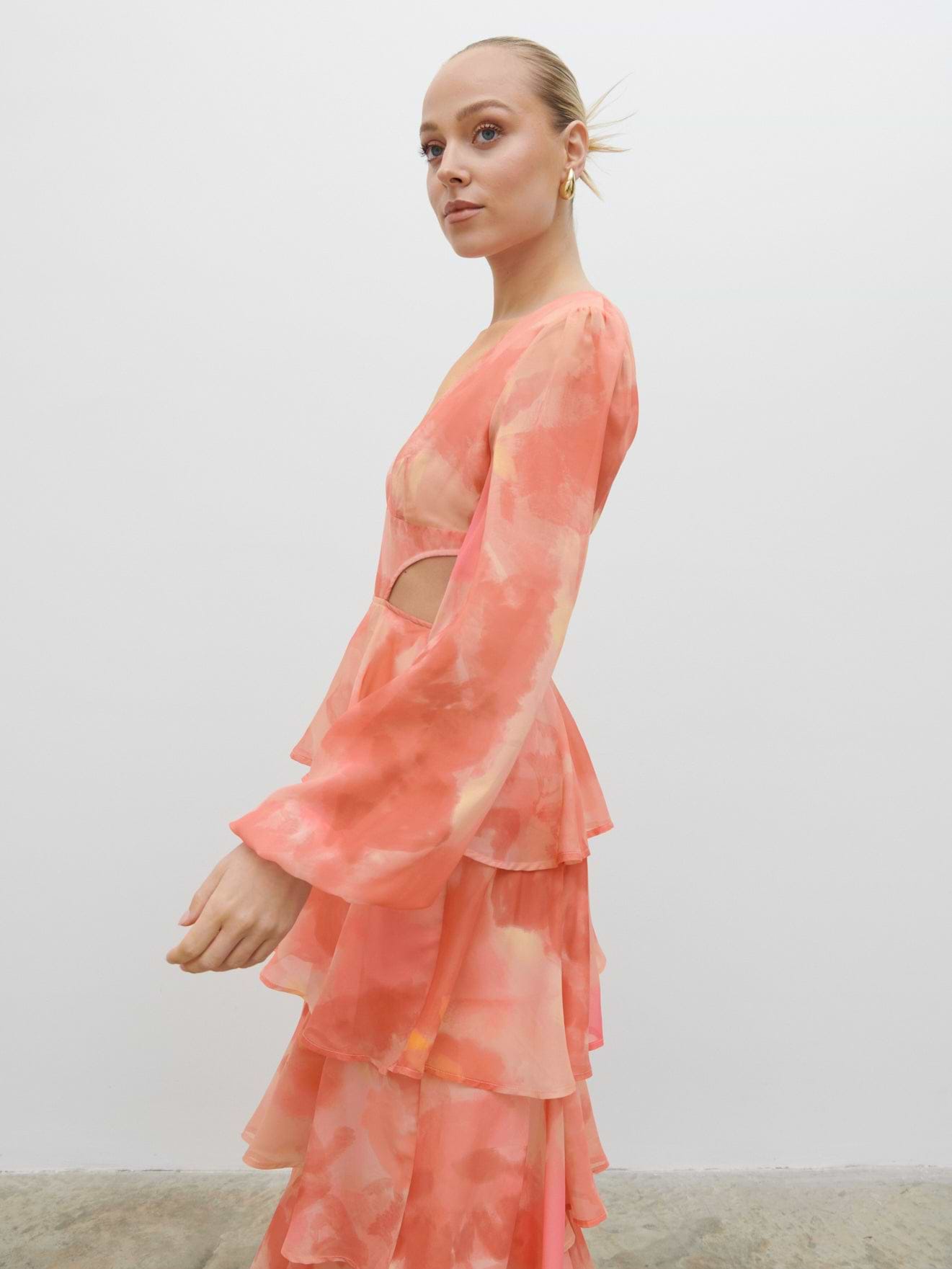 Ashton Cut Out Maxi Dress - Dusky Rose Watercolour