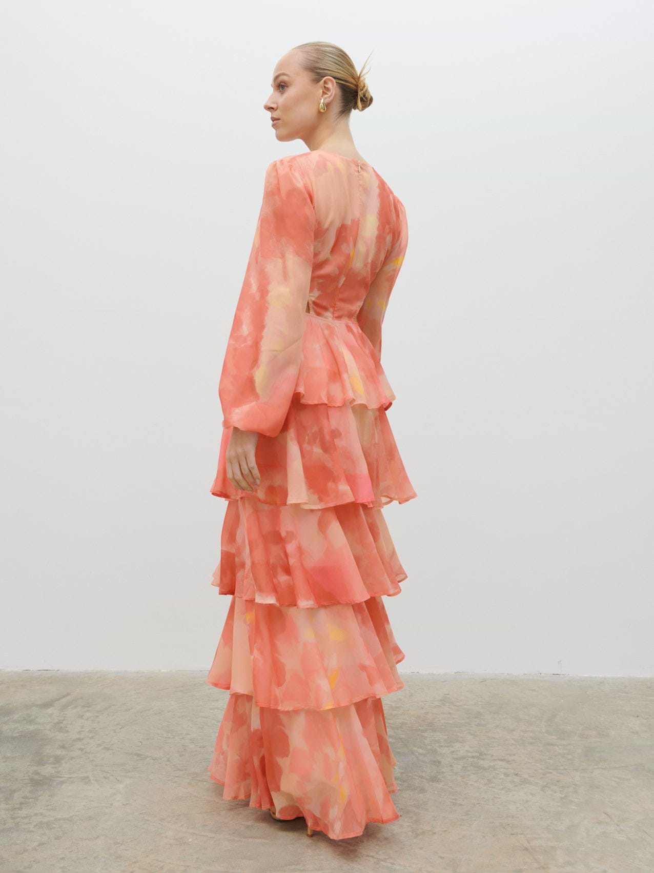 Ashton Cut Out Maxi Dress - Dusky Rose Watercolour