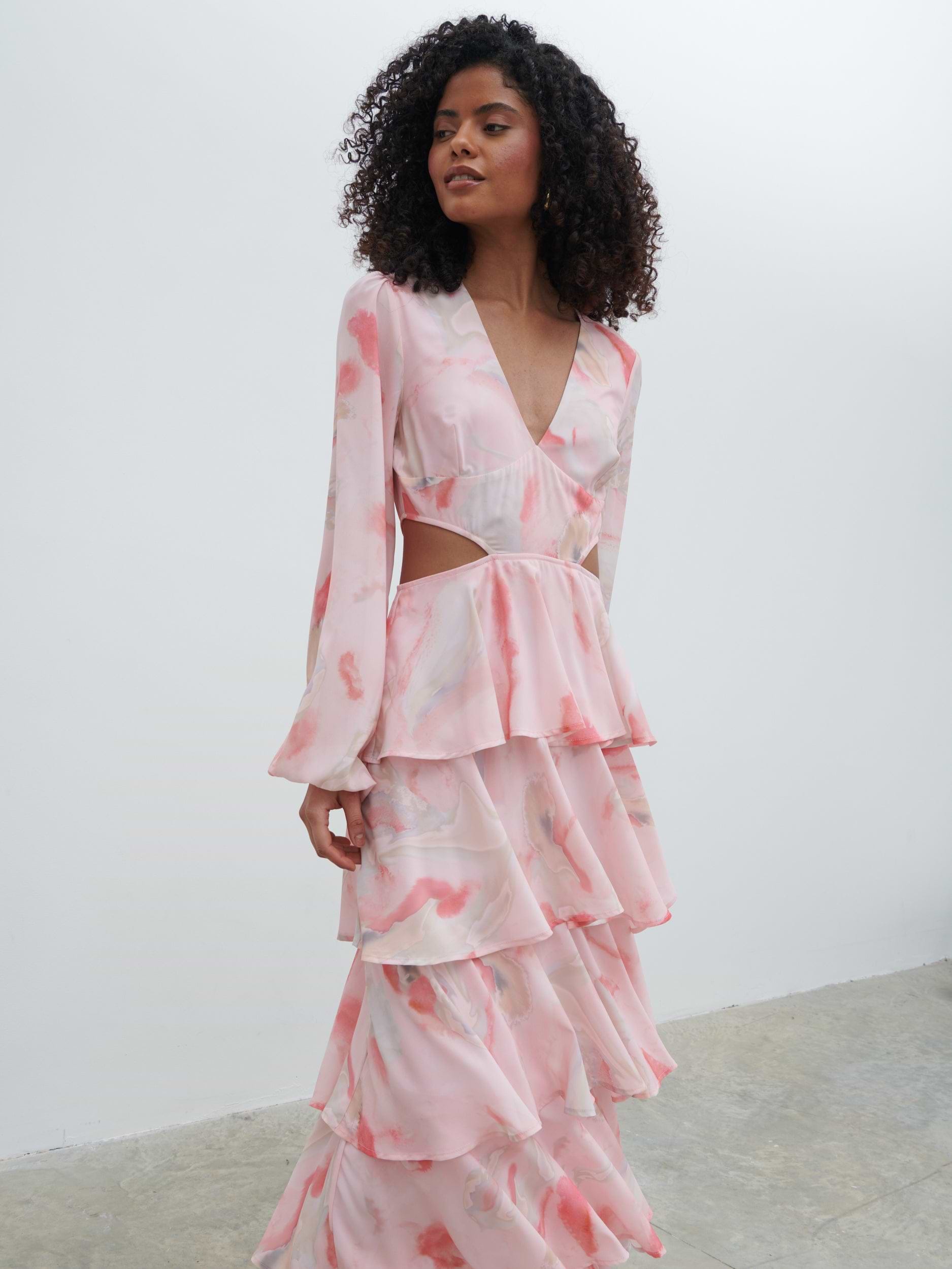 Ashton Cut Out Maxi Dress - Pink Marble Ombre