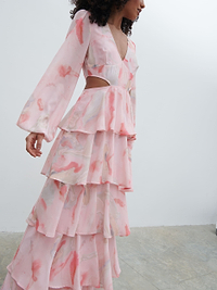 Ashton Cut Out Maxi Dress - Pink Marble Ombre