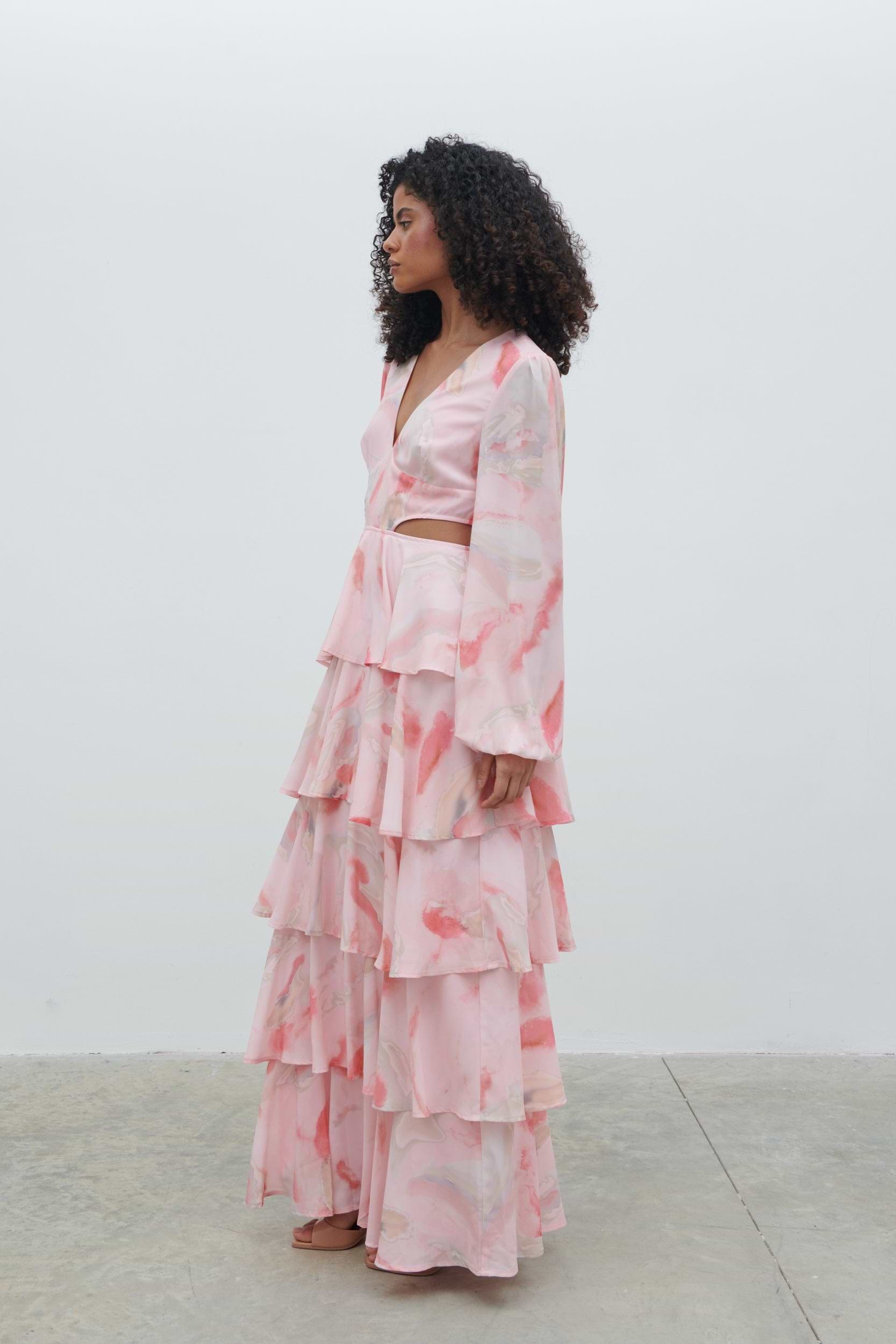 Ashton Cut Out Maxi Dress - Pink Marble Ombre
