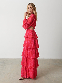 Ashton Cut Out Maxi Dress - Pink and Red Watercolour
