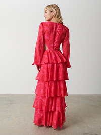 Ashton Cut Out Maxi Dress - Pink and Red Watercolour