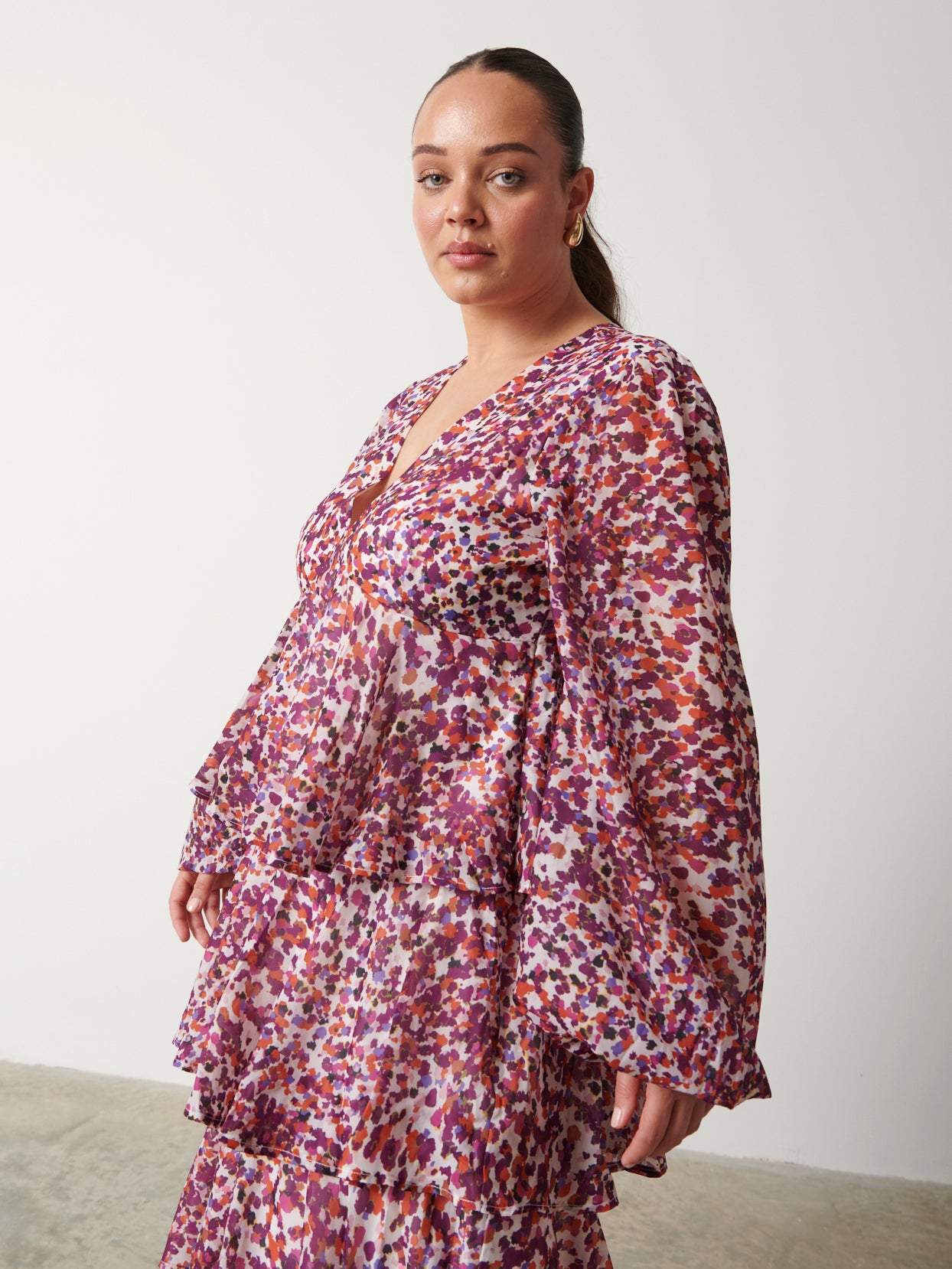 Ashton Ruffle Midi Dress - Coral Abstract