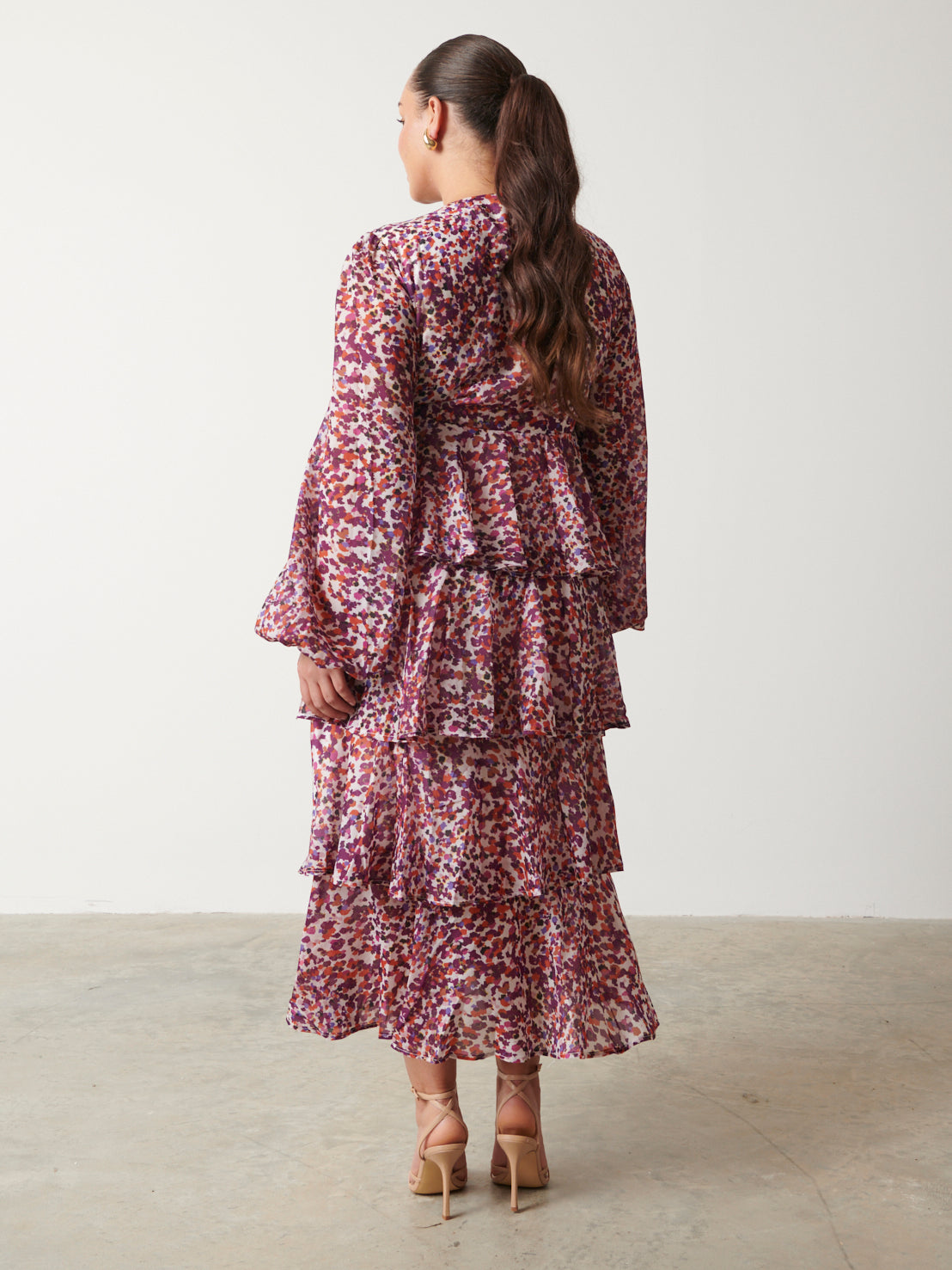 Ashton Ruffle Midi Dress - Coral Abstract